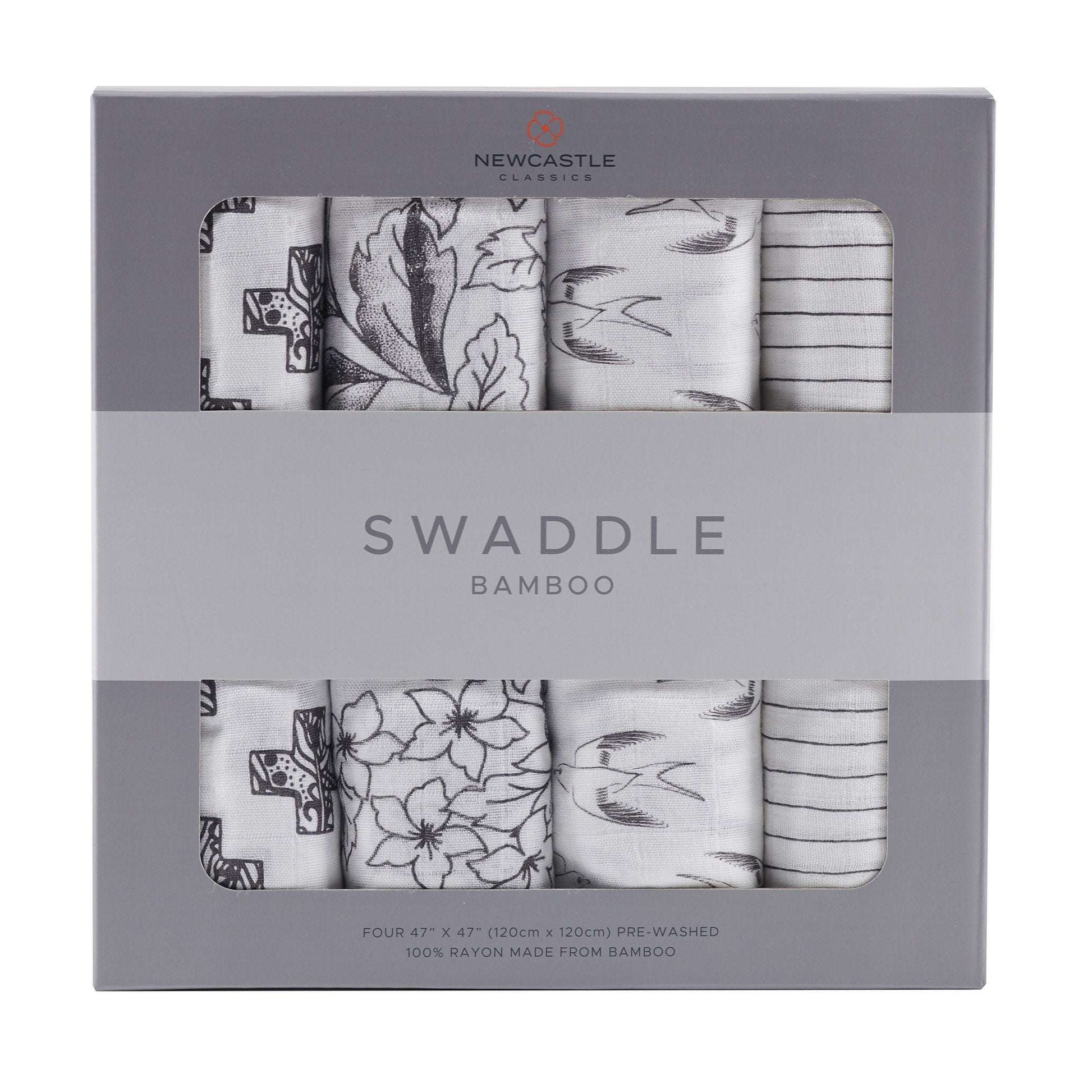 Monochrome Bamboo Muslin Swaddle 4 Pack Soft Breathable Pre Washed Multi Use Blanket Newcastle Classics