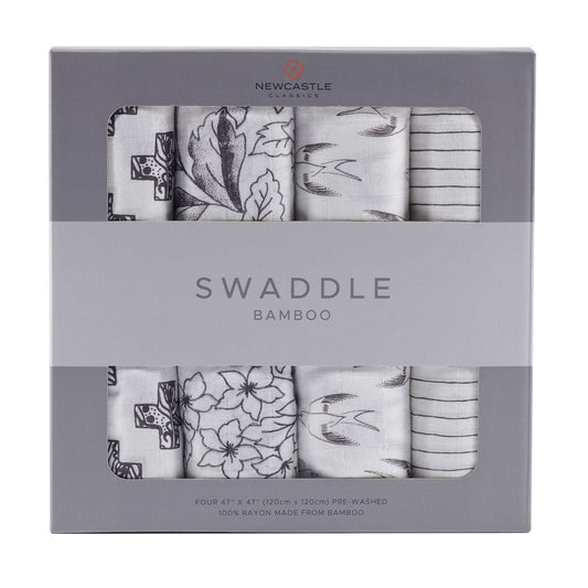 Monochrome Bamboo Muslin Swaddle 4 Pack Soft Breathable Pre Washed Multi Use Blanket Newcastle Classics