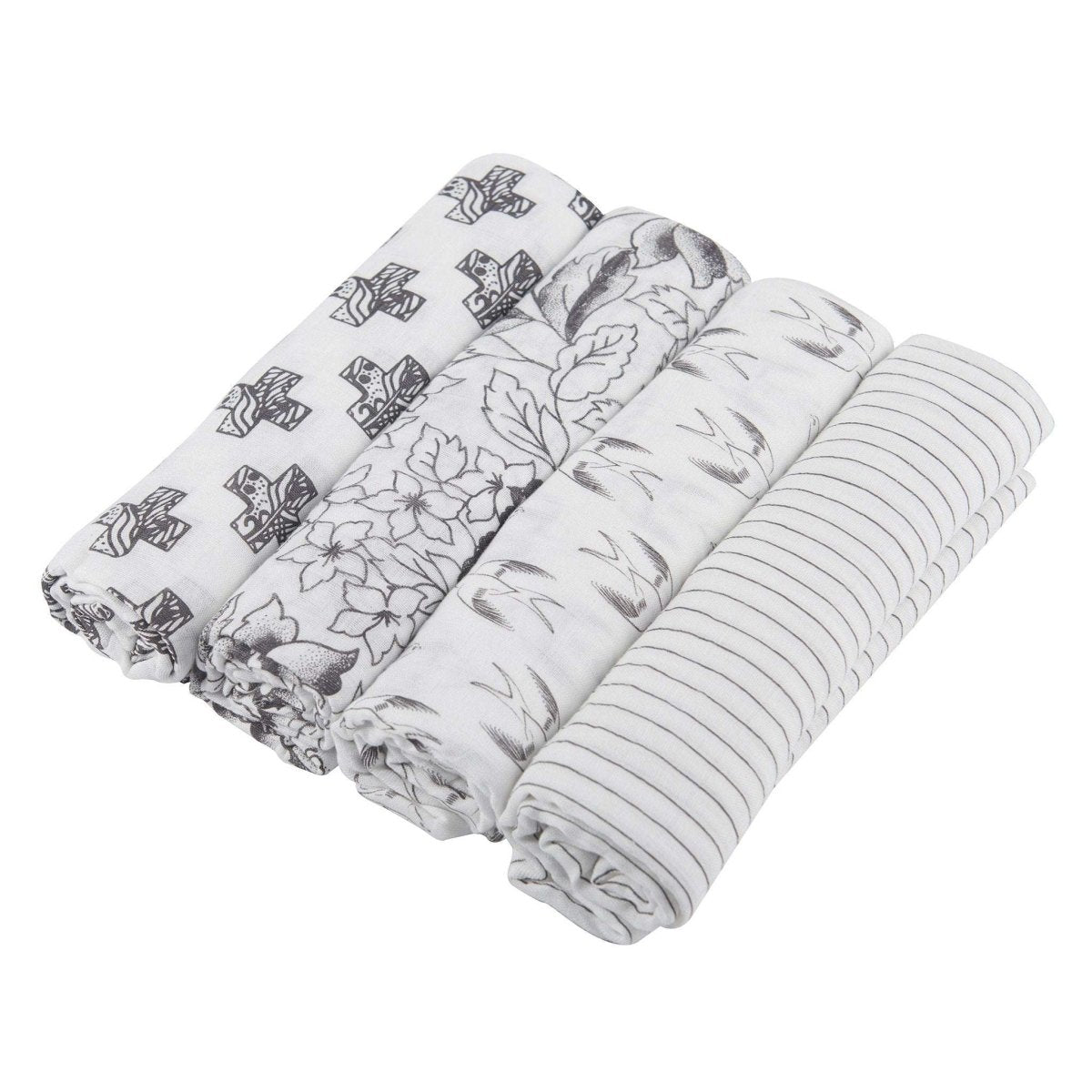 Newcastle Classics Monochrome Bamboo Muslin Swaddle Blankets for Newborn Baby Comfort - 