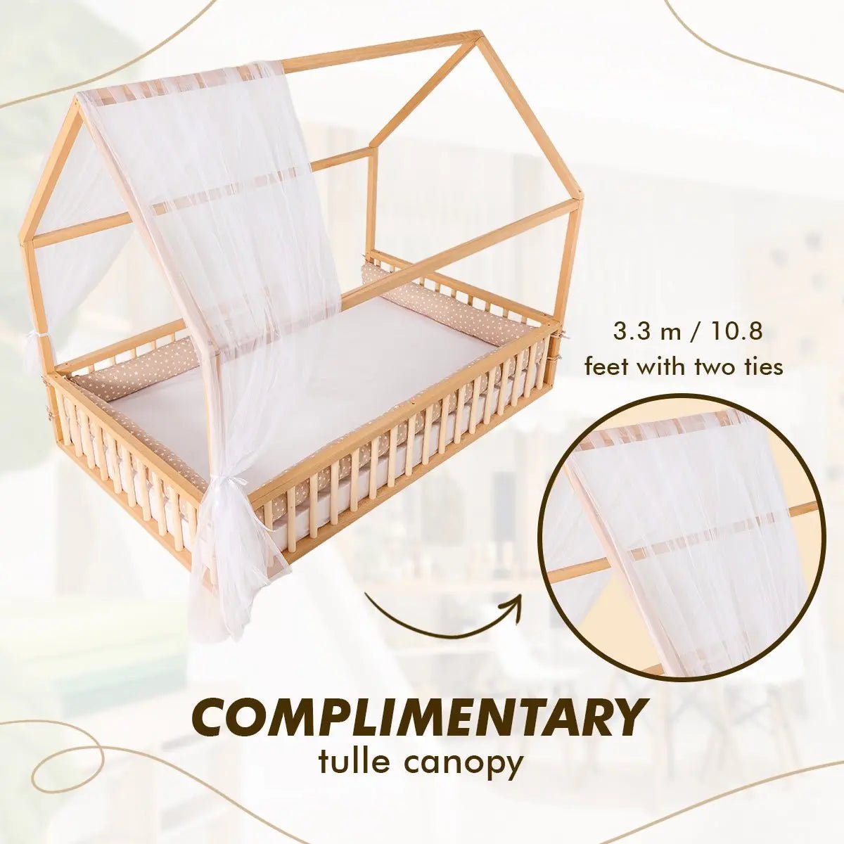 Goodevas Montessori House Bed for Kids with Fence EU Size 200x120 cm - Everetts Place Boutique - 