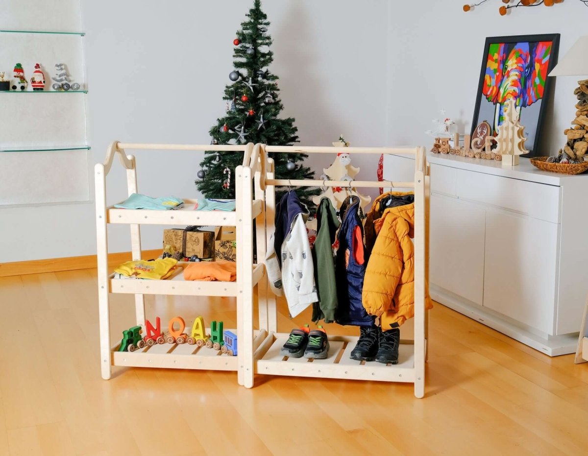 Kidodido Montessori Wooden Wardrobe Set for Kids Clothing Organizer - Everetts Place Boutique - 