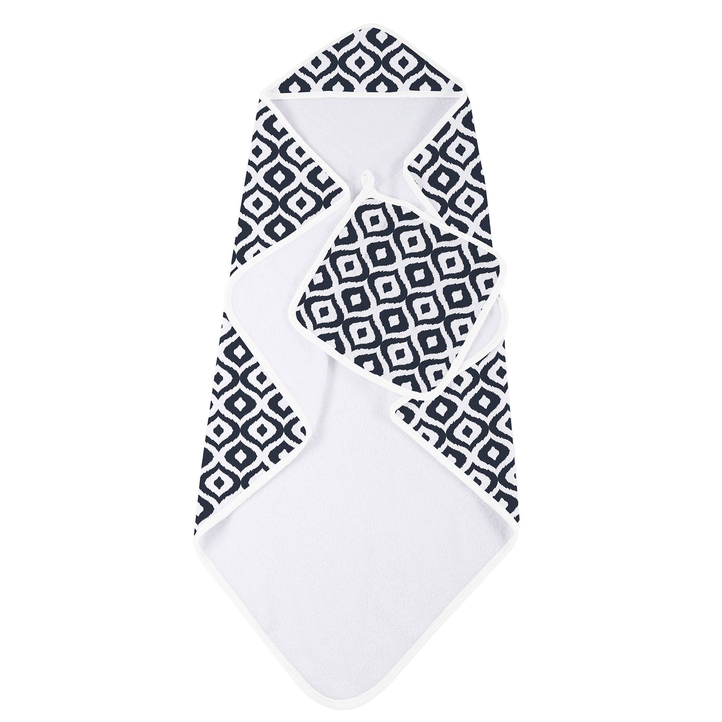 Moroccan Blue Hooded Towel and Washcloth Set for Kids in Soft Cotton Terry Newcastle Classics