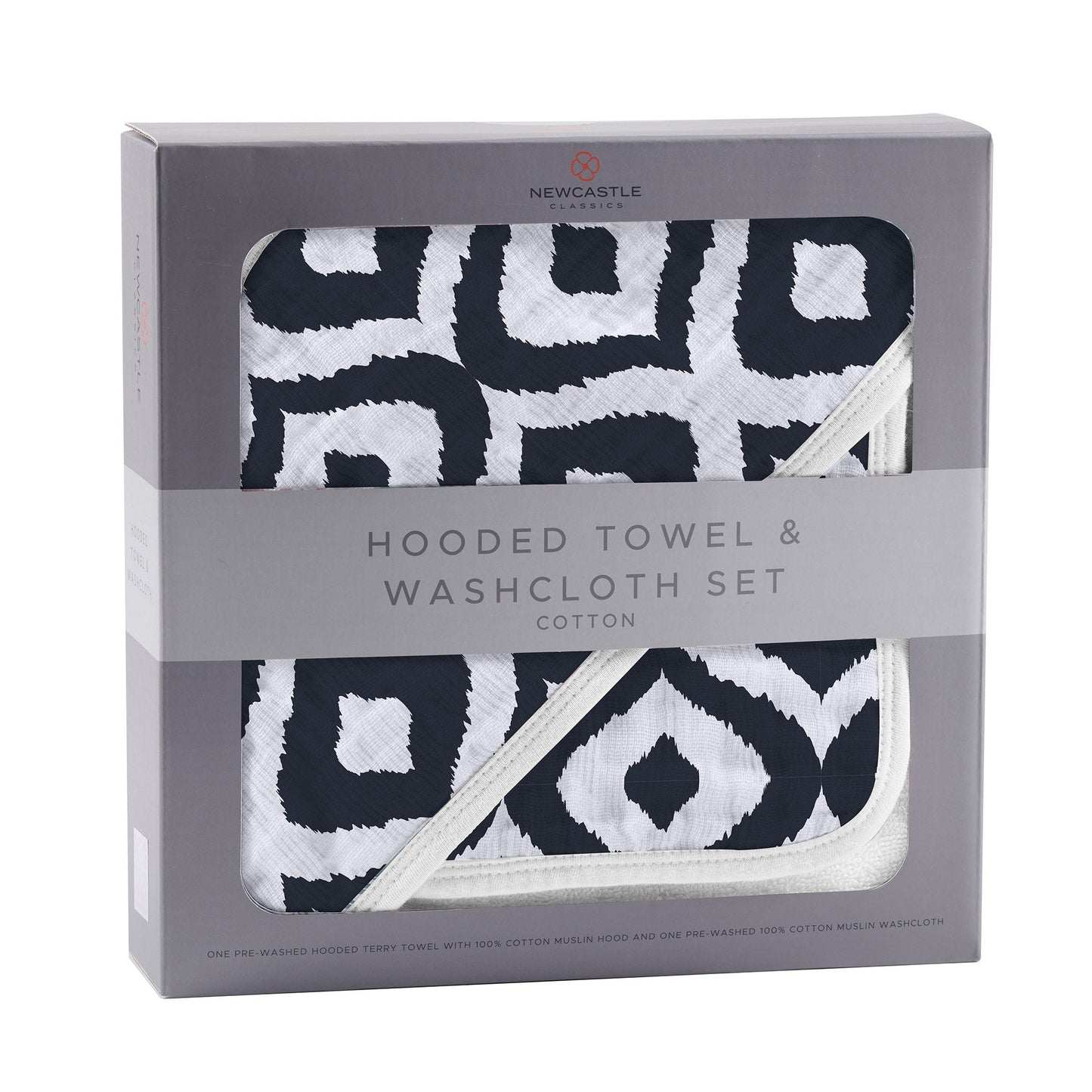 Moroccan Blue Hooded Towel and Washcloth Set for Kids in Soft Cotton Terry Newcastle Classics