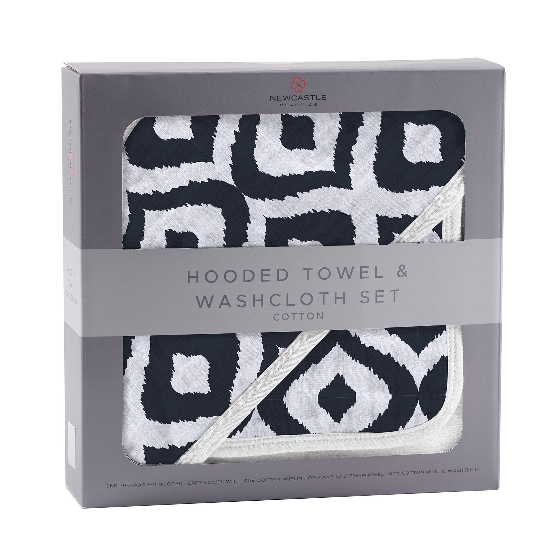 Moroccan Blue Hooded Towel and Washcloth Set for Kids in Soft Cotton Terry Newcastle Classics