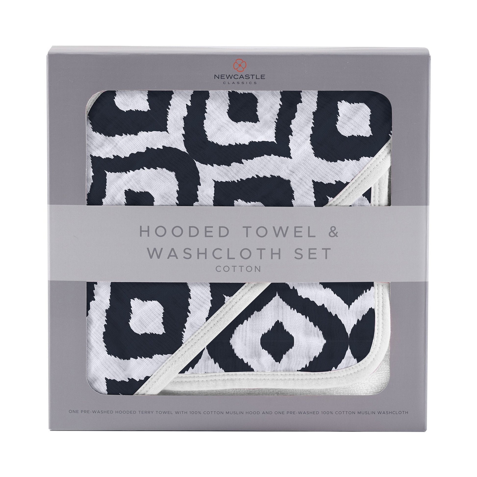 Moroccan Blue Hooded Towel and Washcloth Set for Kids in Soft Cotton Terry Newcastle Classics
