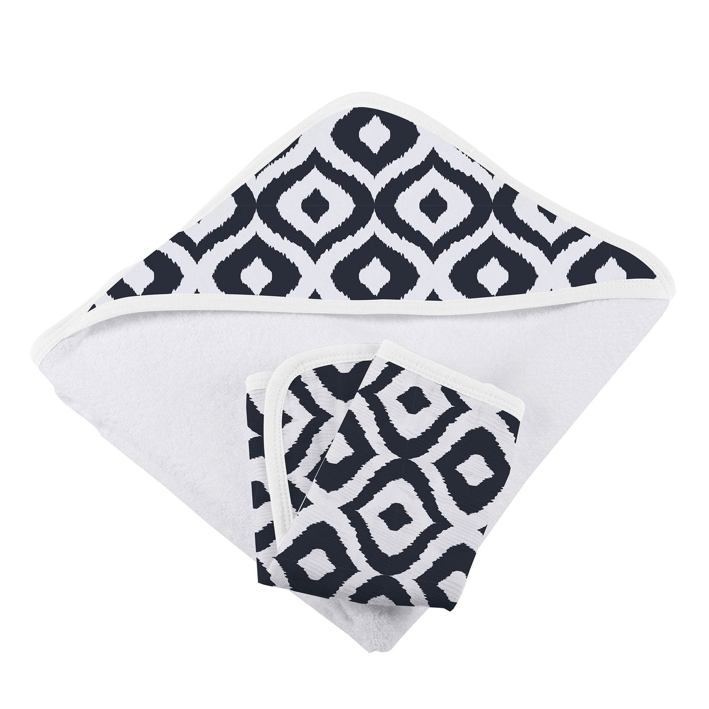 Moroccan Blue Hooded Towel and Washcloth Set for Kids in Soft Cotton Terry Newcastle Classics