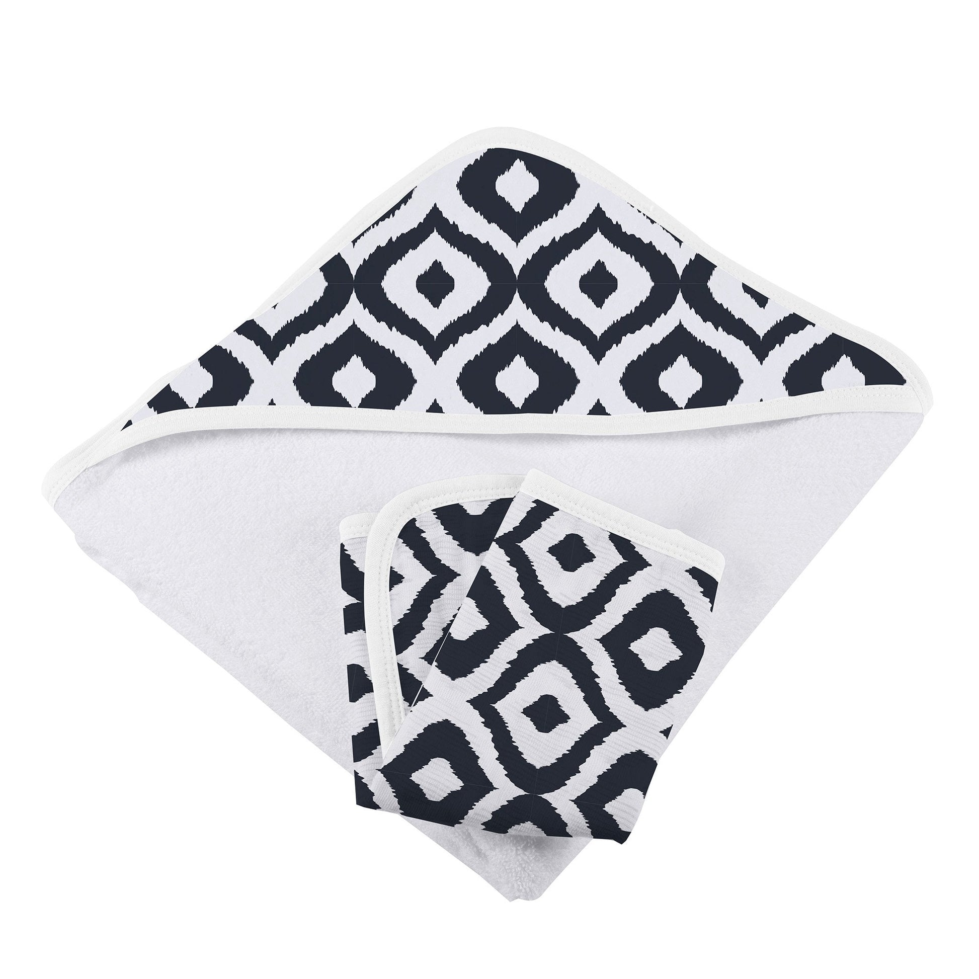 Moroccan Blue Hooded Towel and Washcloth Set for Kids in Soft Cotton Terry Newcastle Classics