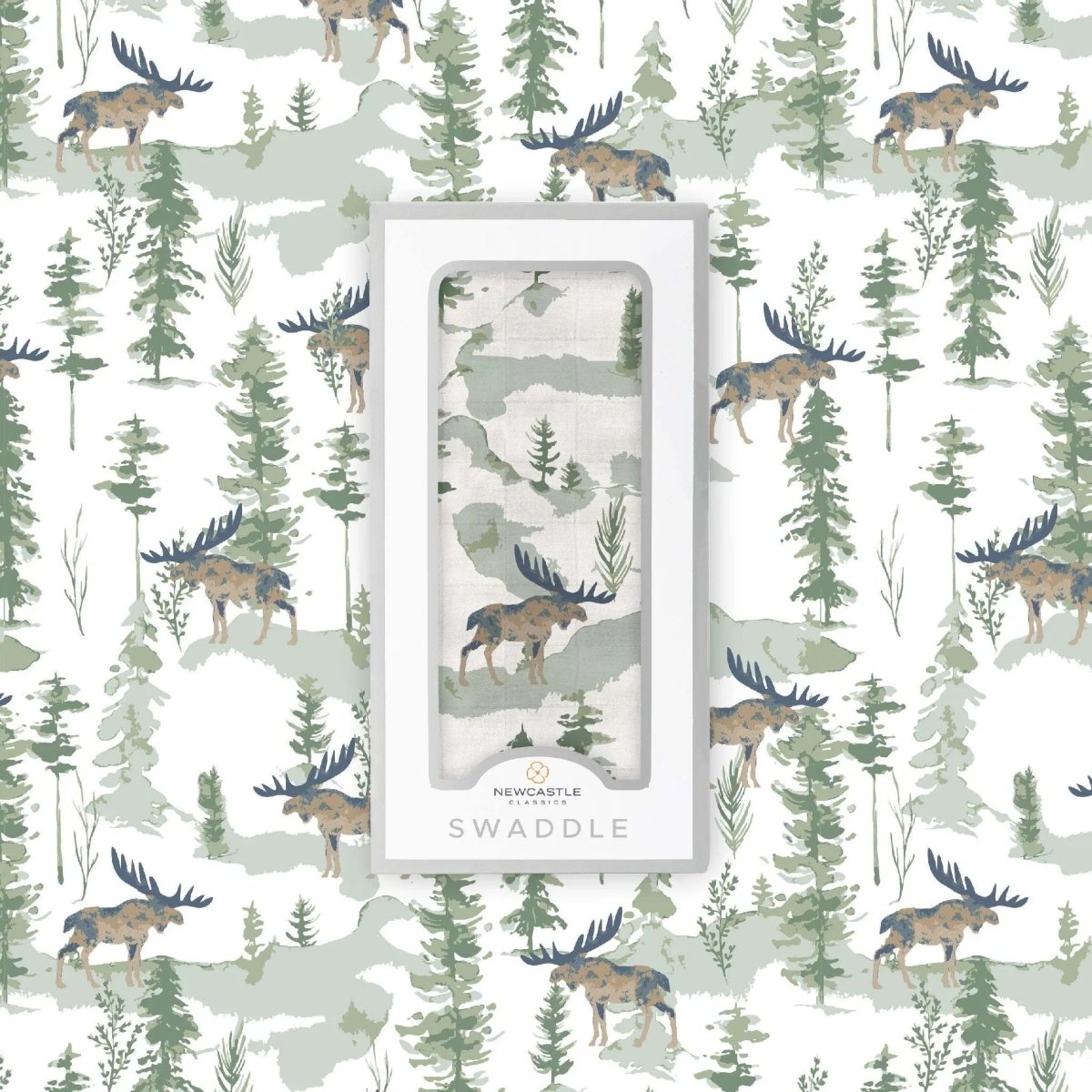 Newcastle Classics Mountain Moose Bamboo Swaddle Blanket for Newborn Comfort and Versatility - 