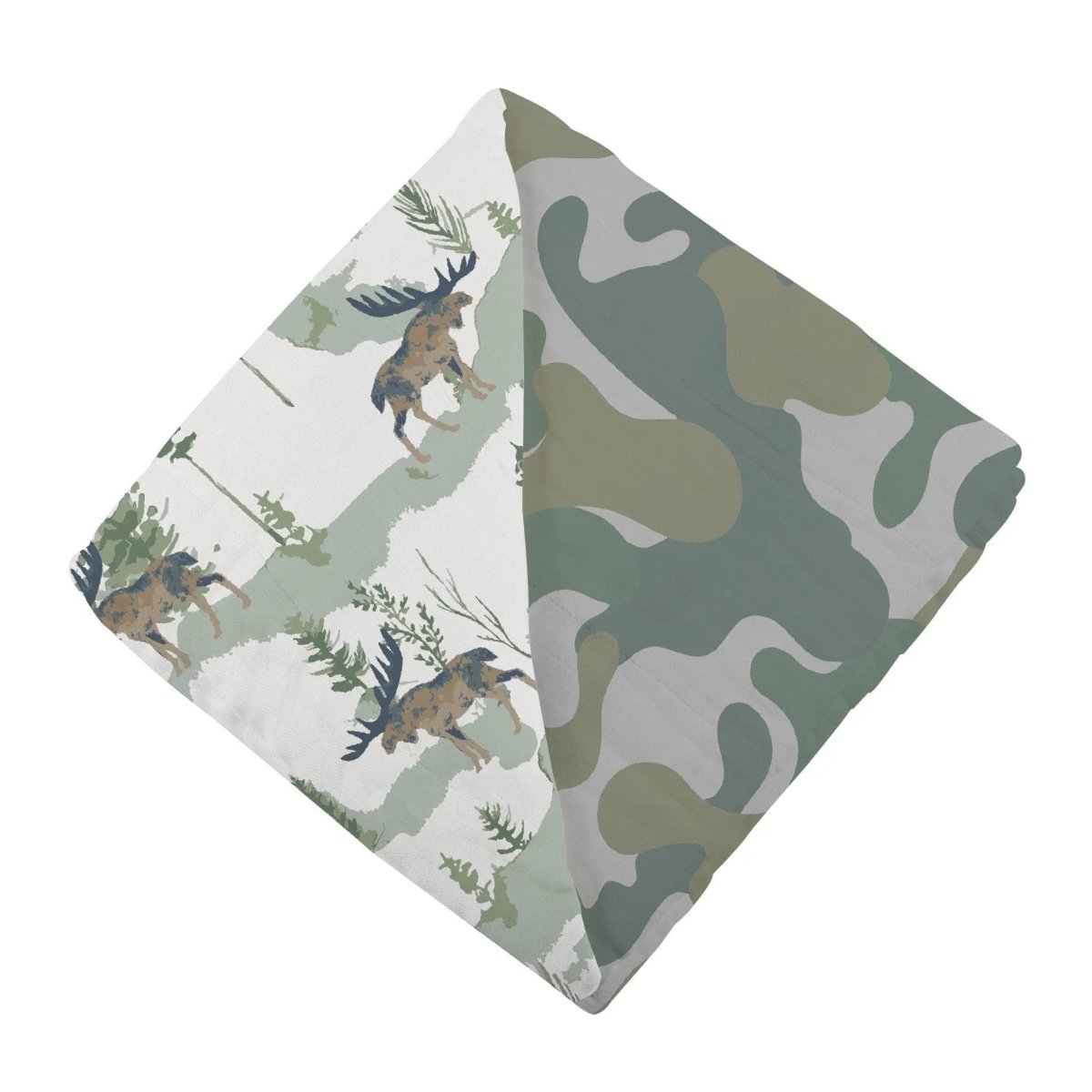 Newcastle Classics Mountain Moose Camo Blanket for Kids in Soft Breathable Bamboo Muslin - 