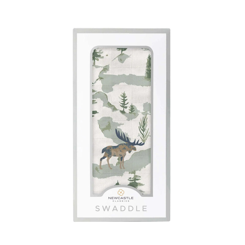 Mountain Moose Muslin Swaddle Blanket Made from Natural Bamboo Fibers Newcastle Classics