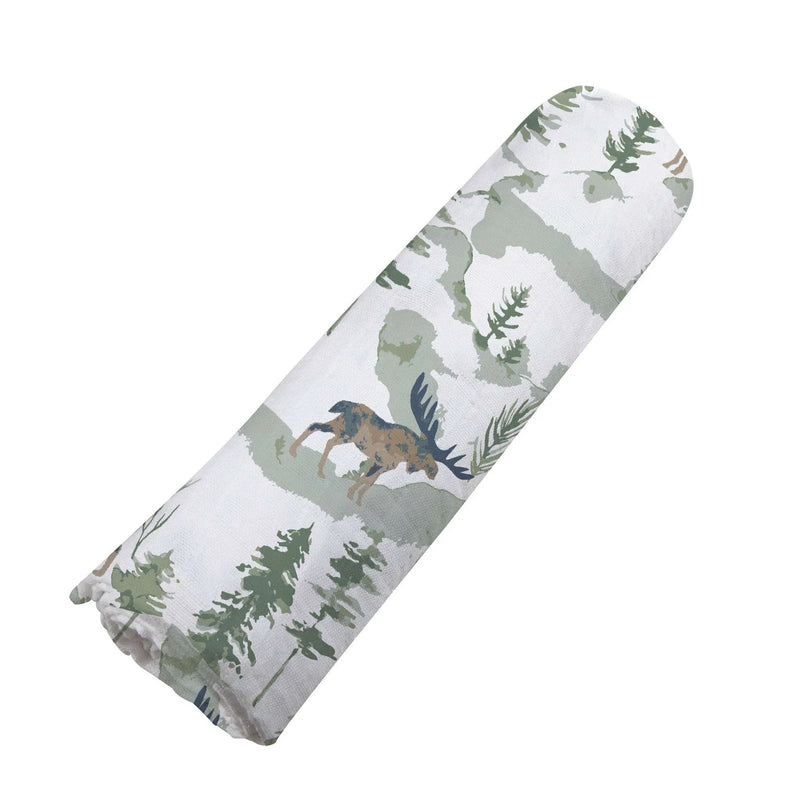 Mountain Moose Muslin Swaddle Blanket Made from Natural Bamboo Fibers Newcastle Classics