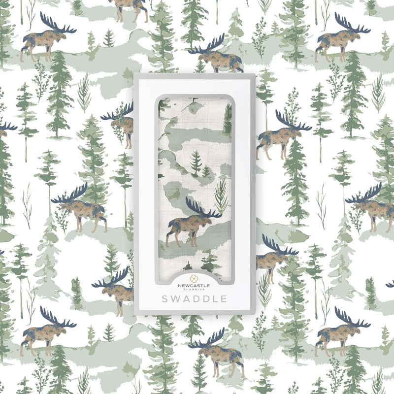 Mountain Moose Muslin Swaddle Blanket Made from Natural Bamboo Fibers Newcastle Classics