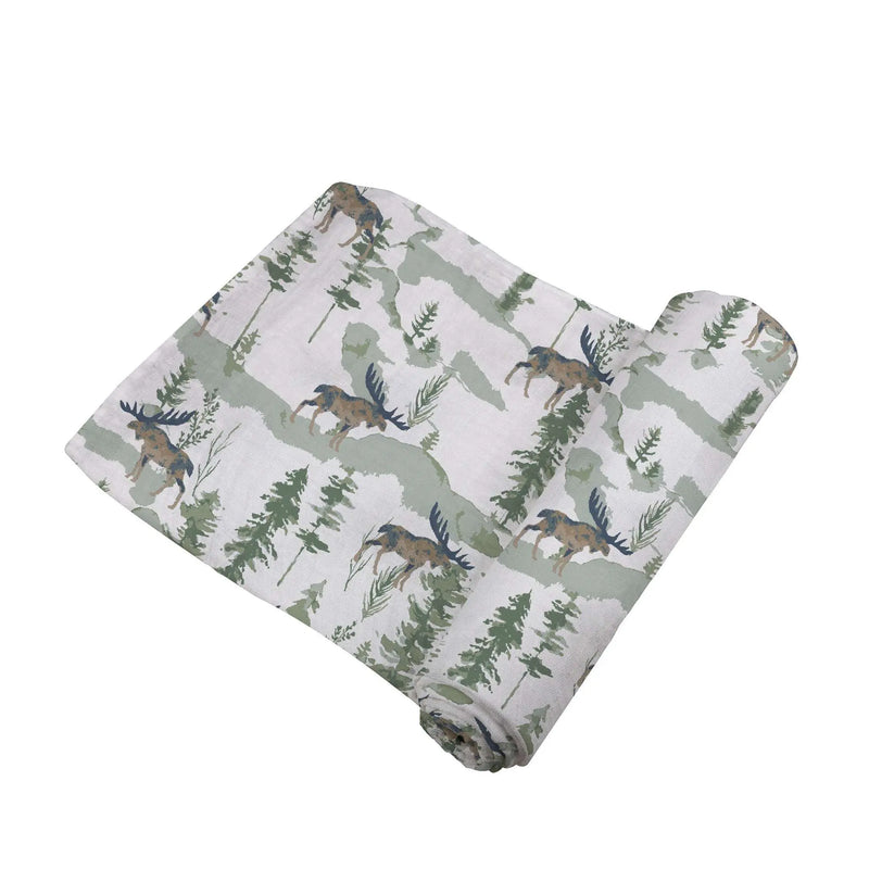 Mountain Moose Muslin Swaddle Blanket Made from Natural Bamboo Fibers Newcastle Classics