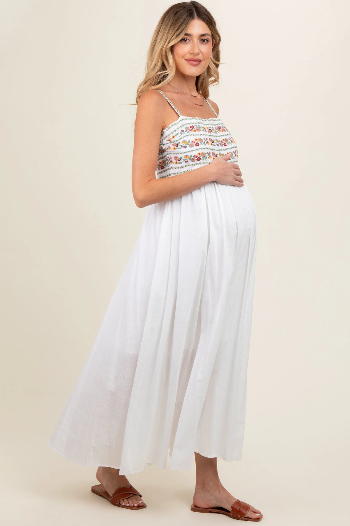PinkBlush Multi - Color Floral Embroidered Lace - Up Back Maternity Maxi Dress - 