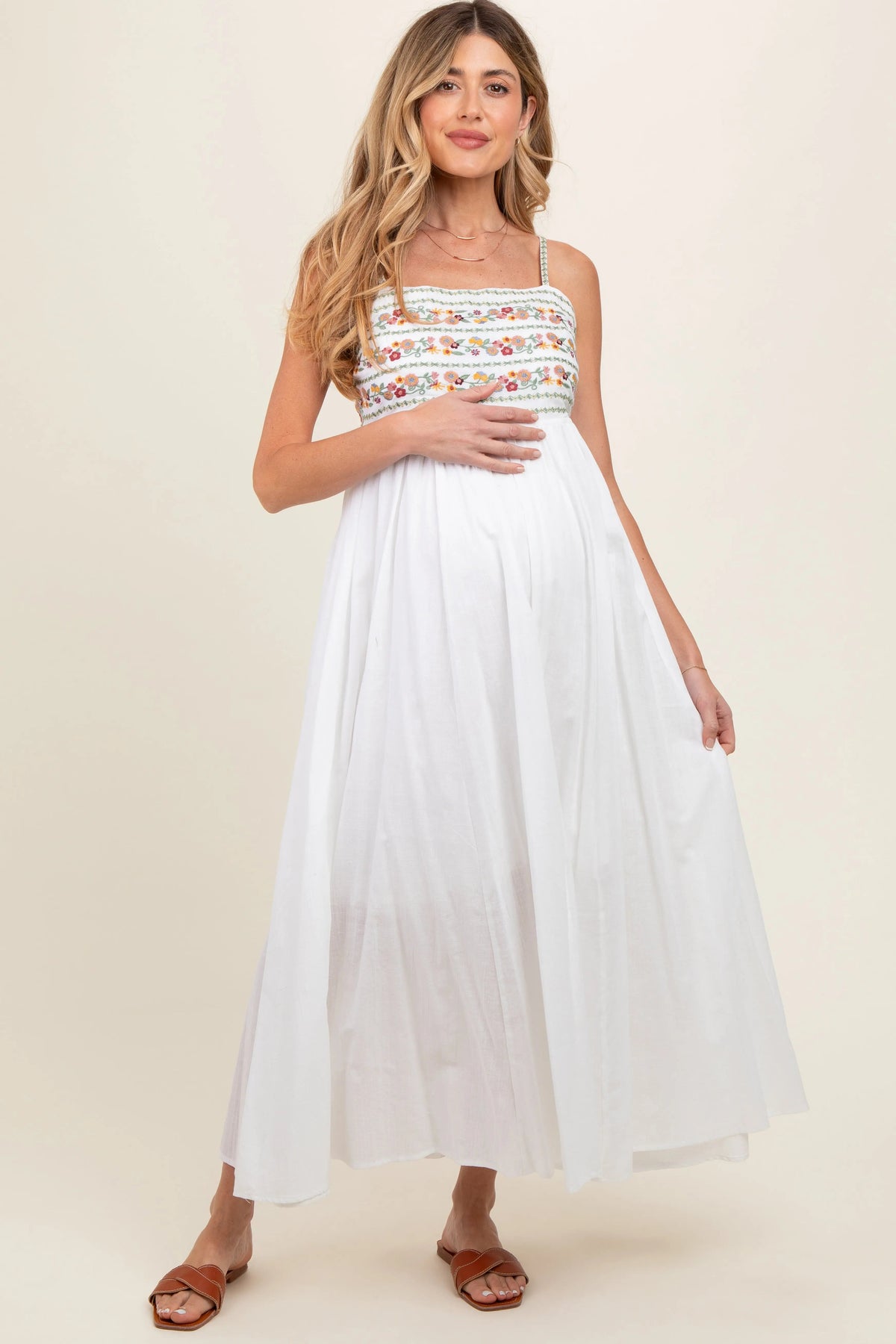 PinkBlush Multi - Color Floral Embroidered Lace - Up Back Maternity Maxi Dress - 