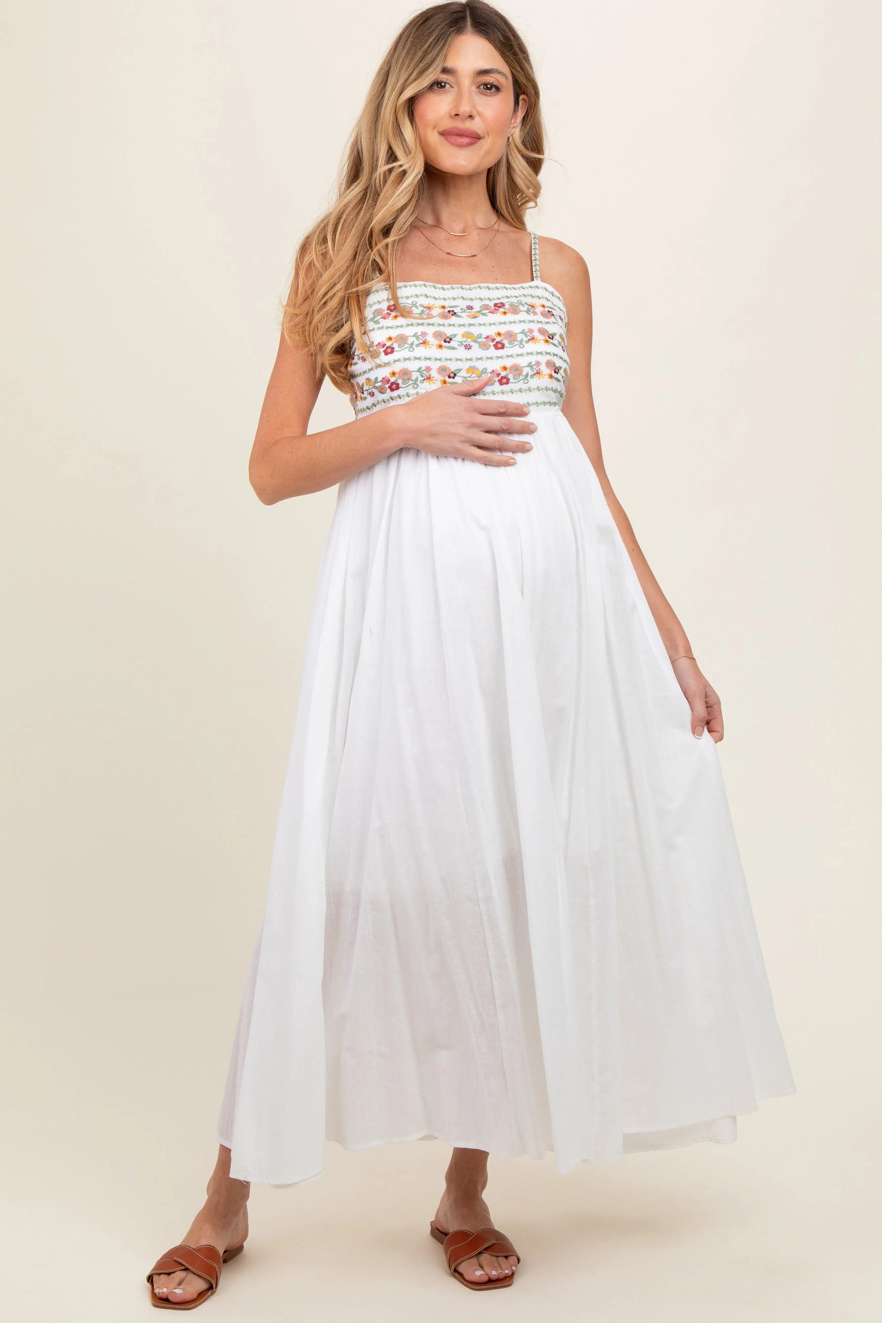 PinkBlush Multi - Color Floral Embroidered Lace - Up Back Maternity Maxi Dress - 