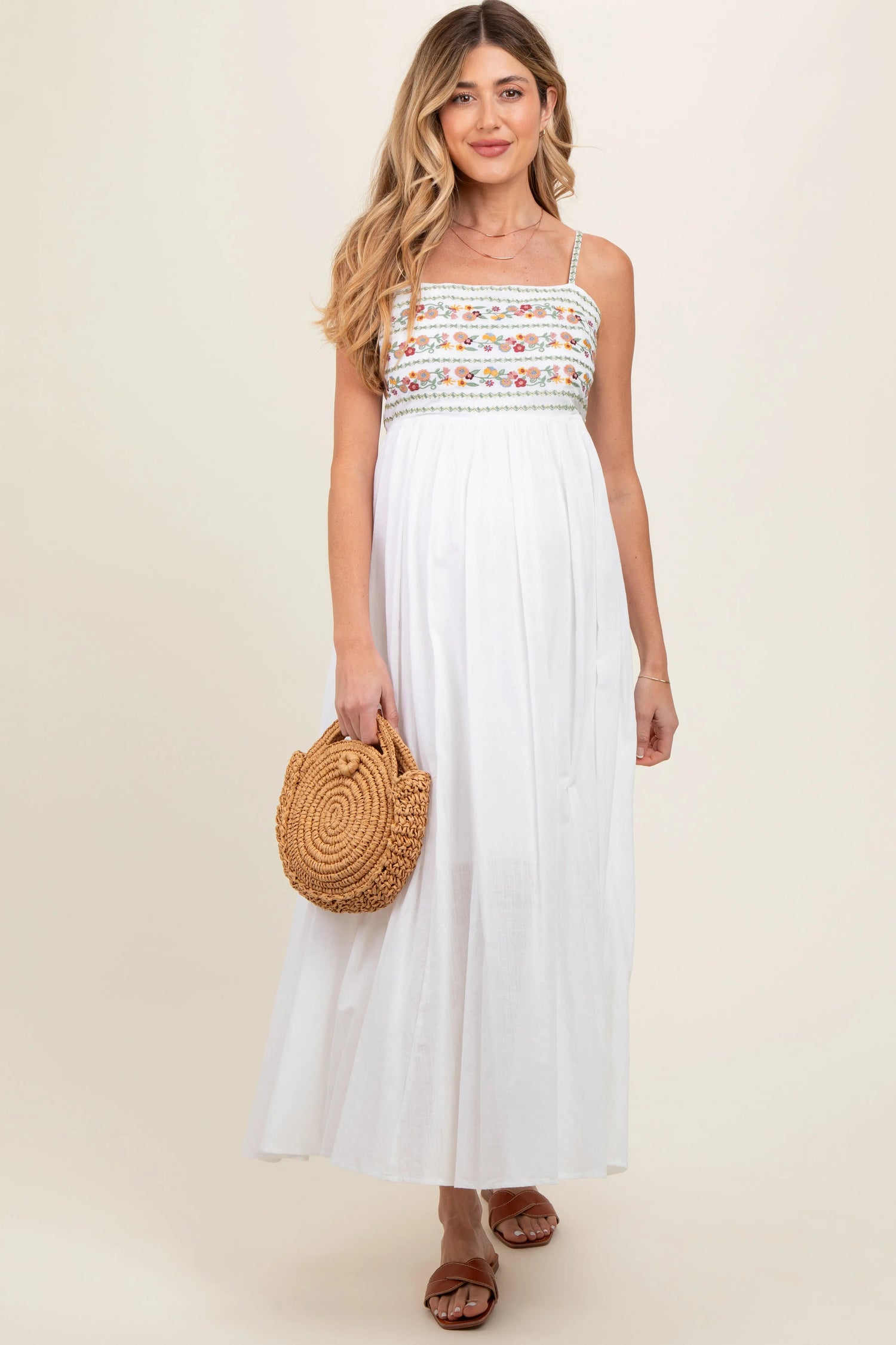 PinkBlush Multi - Color Floral Embroidered Lace - Up Back Maternity Maxi Dress - 