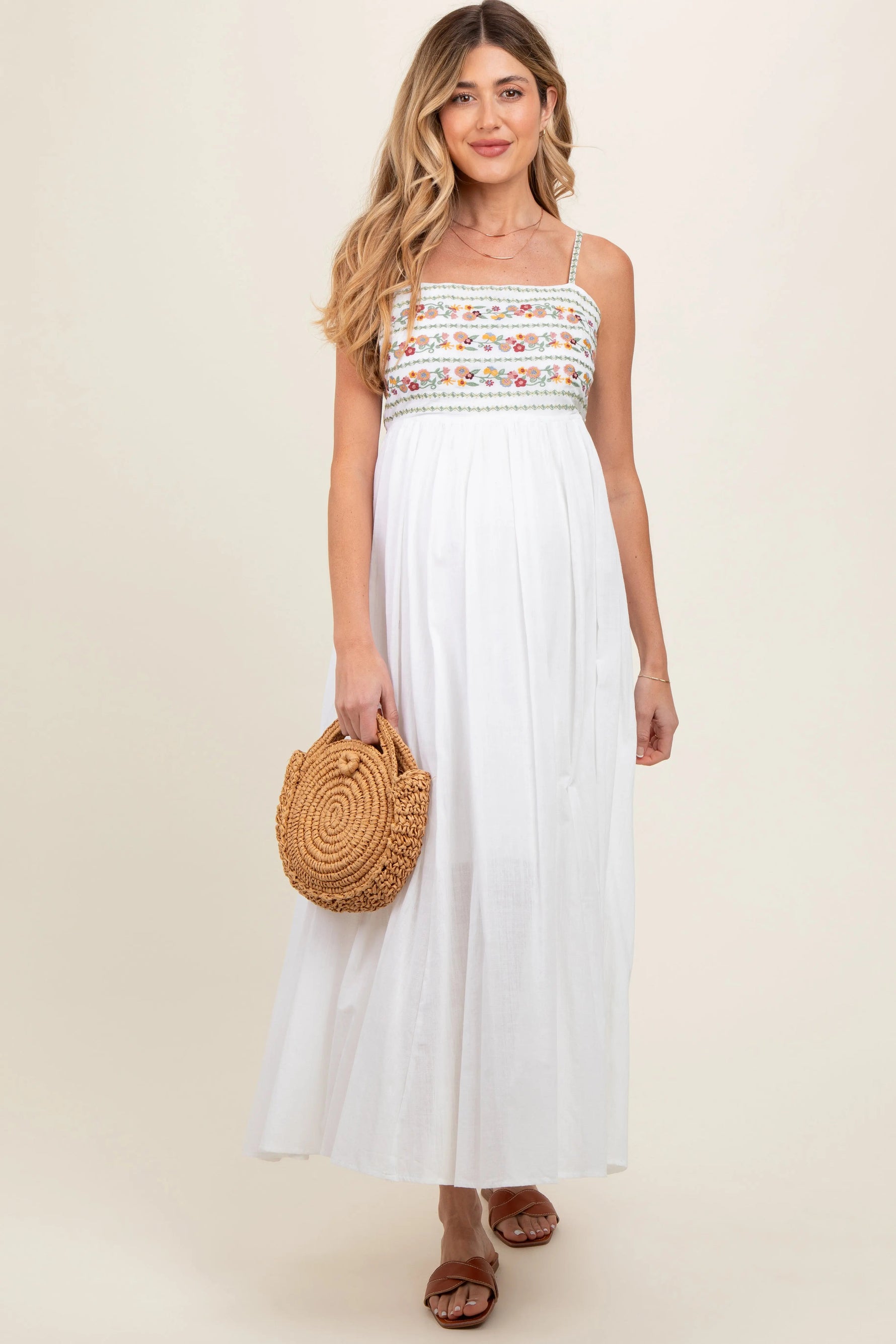 PinkBlush Multi - Color Floral Embroidered Lace - Up Back Maternity Maxi Dress - 