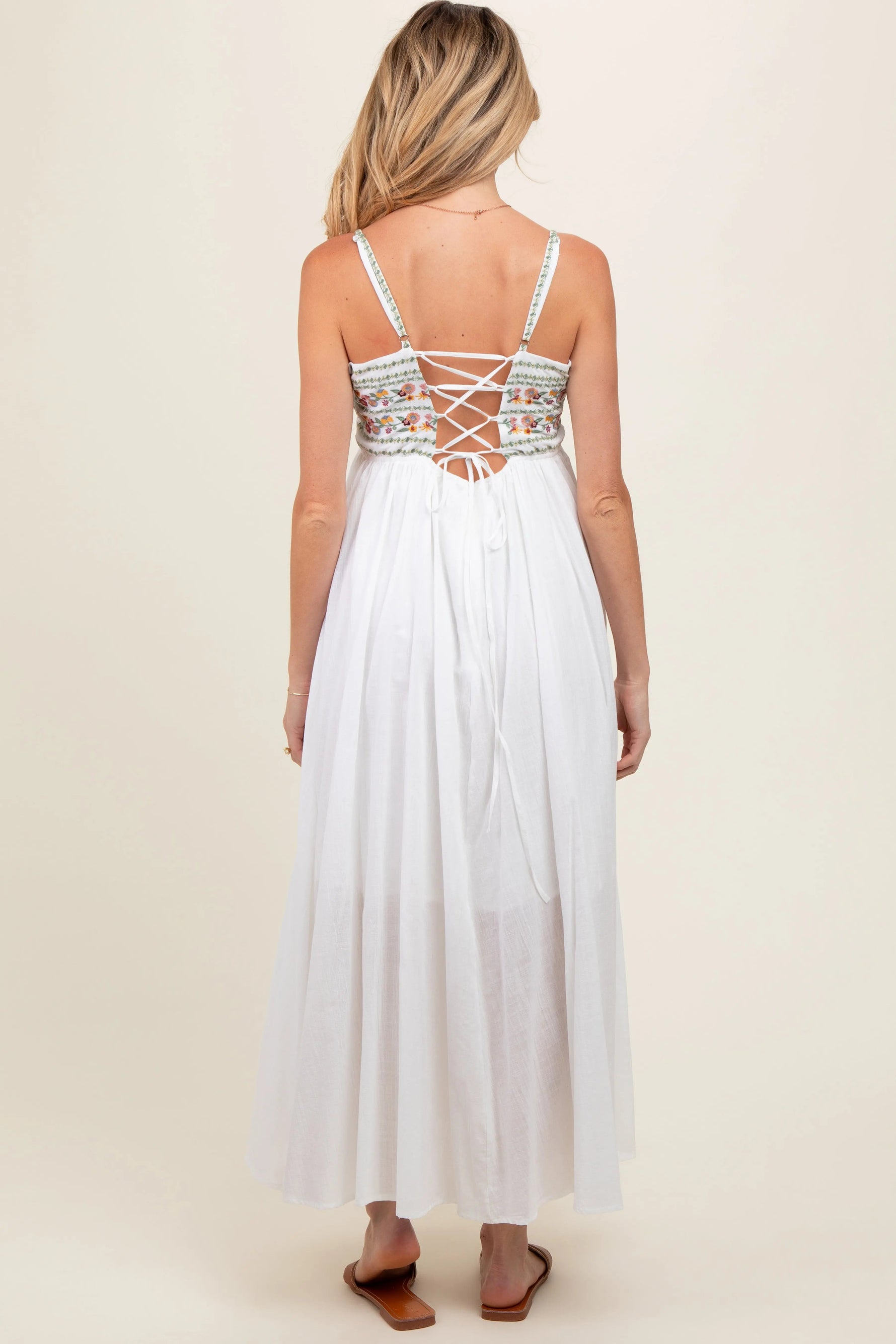 PinkBlush Multi - Color Floral Embroidered Lace - Up Back Maternity Maxi Dress - 