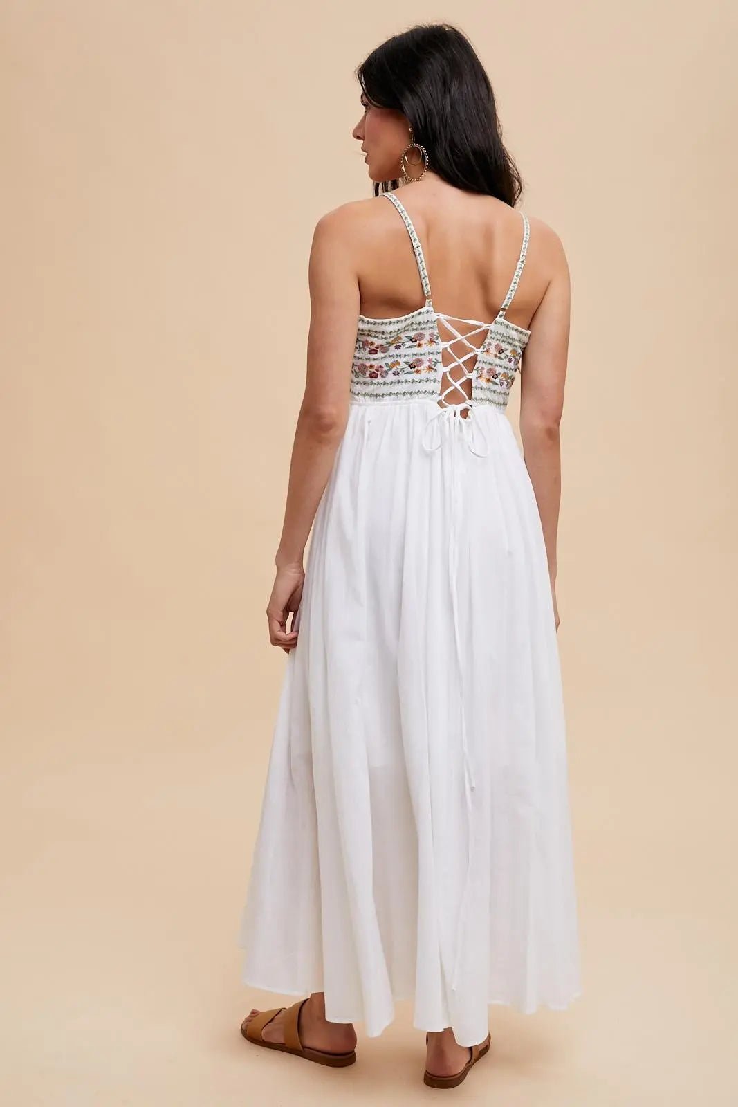 PinkBlush Multi - Color Floral Embroidered Lace - Up Back Maxi Dress - 