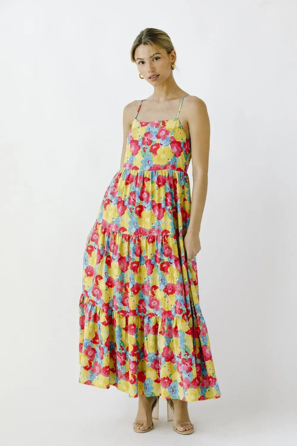 PinkBlush Multi - Color Floral Low Back Tiered Midi Dress - 