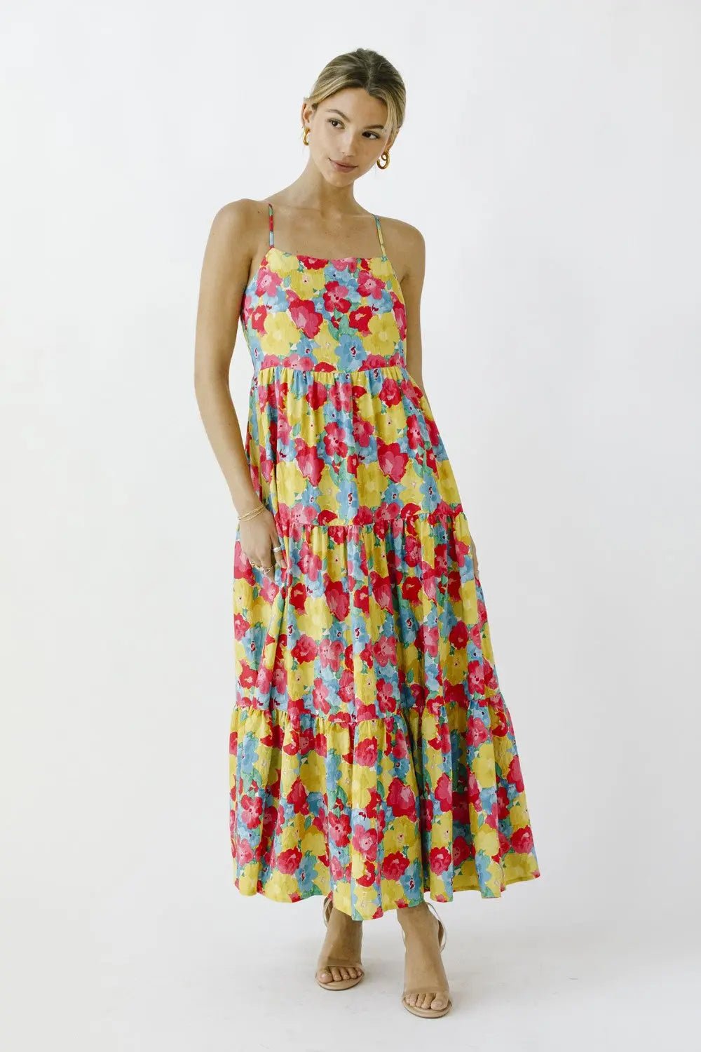 PinkBlush Multi - Color Floral Low Back Tiered Midi Dress - 