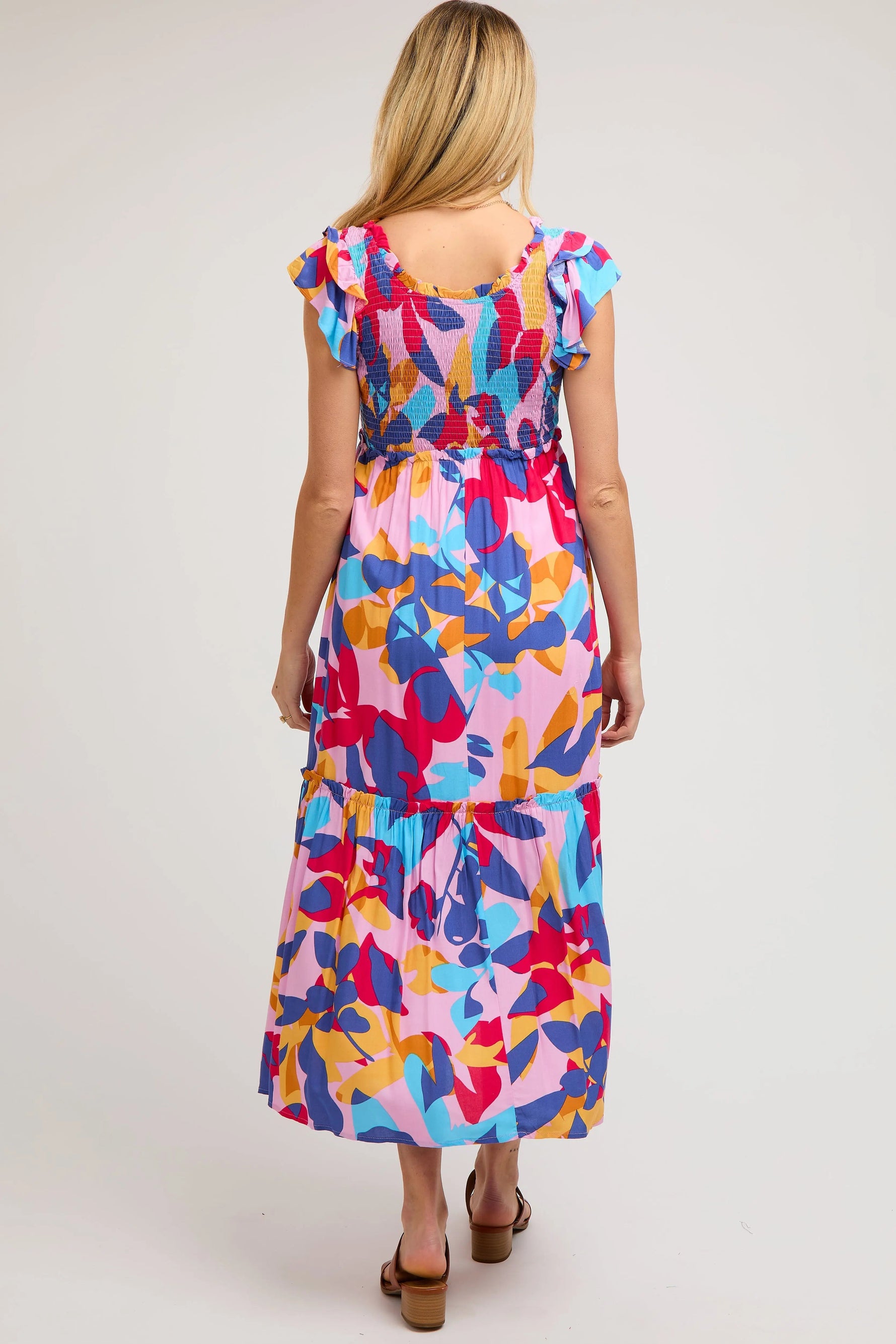 PinkBlush Multi - Color Smocked Ruffle Maternity Midi Dress - 