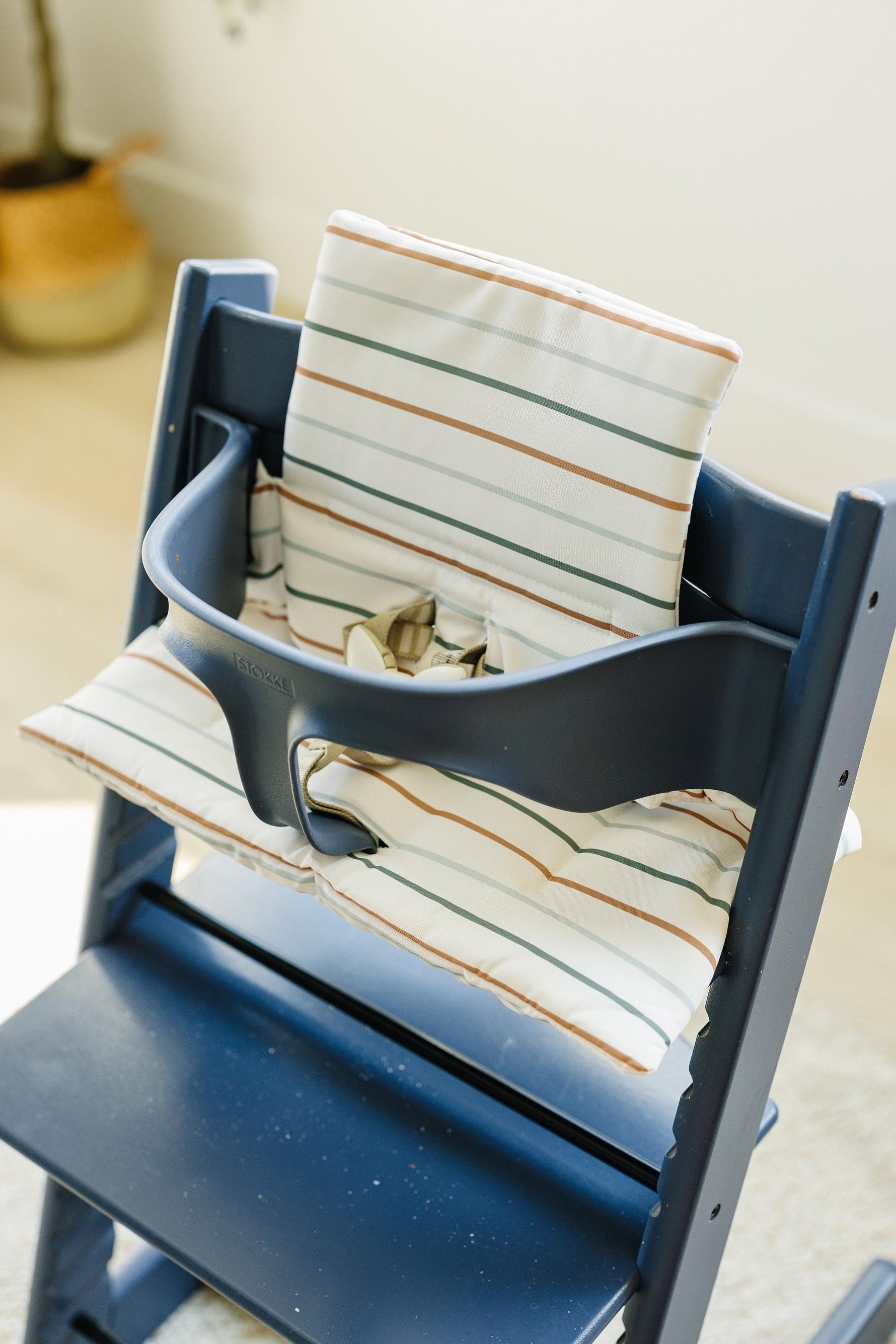 Little Joy Co. Multi Stripe Stokke Tripp Trapp Seat Cushion - Wipeable Cover - Baby Highchair Accessories - Neutral Stripes -