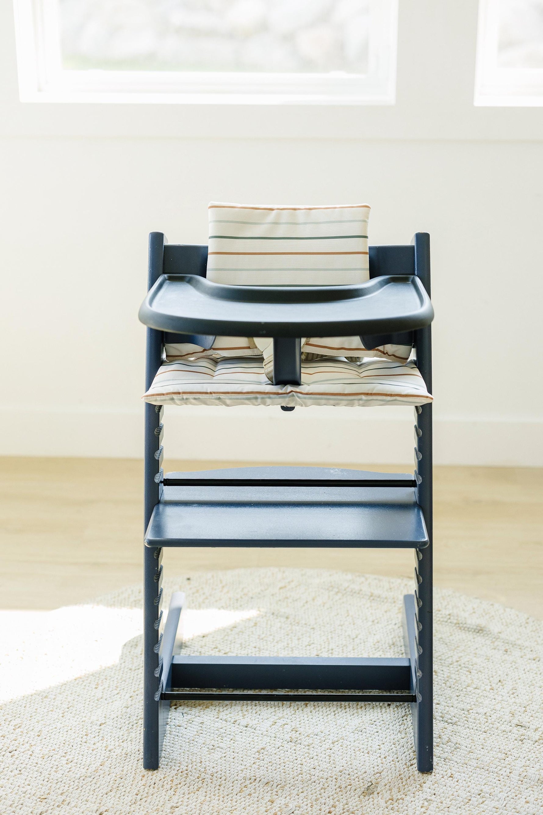Little Joy Co. Multi Stripe Stokke Tripp Trapp Seat Cushion - Wipeable Cover - Baby Highchair Accessories - Neutral Stripes -