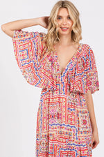 PinkBlush Multicolor Floral Deep V - Neck Tiered Maxi Dress - 