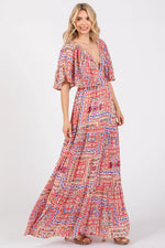PinkBlush Multicolor Floral Deep V - Neck Tiered Maxi Dress - 
