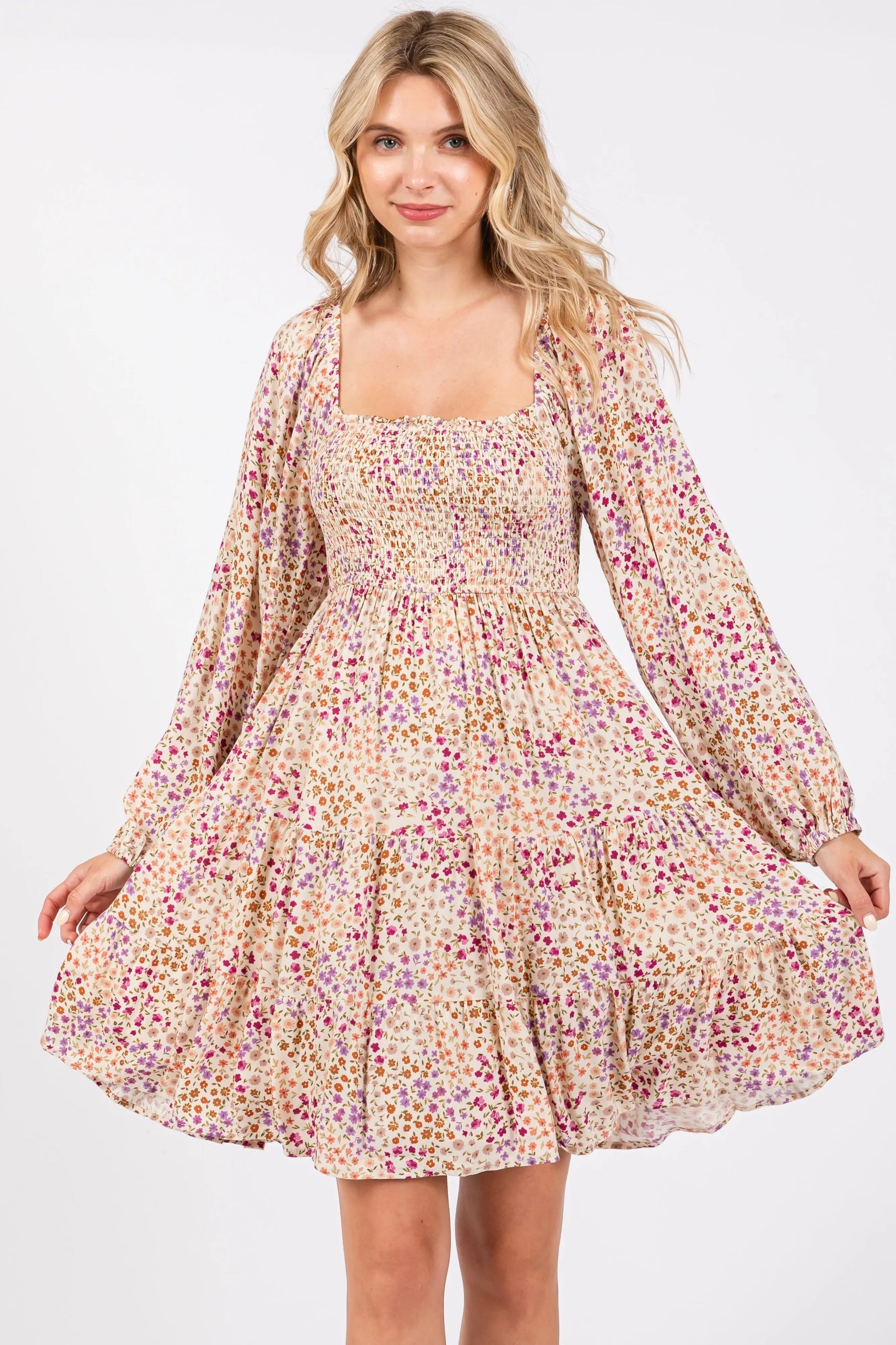 PinkBlush Multicolor Floral Print Smocked Maternity Dress - 