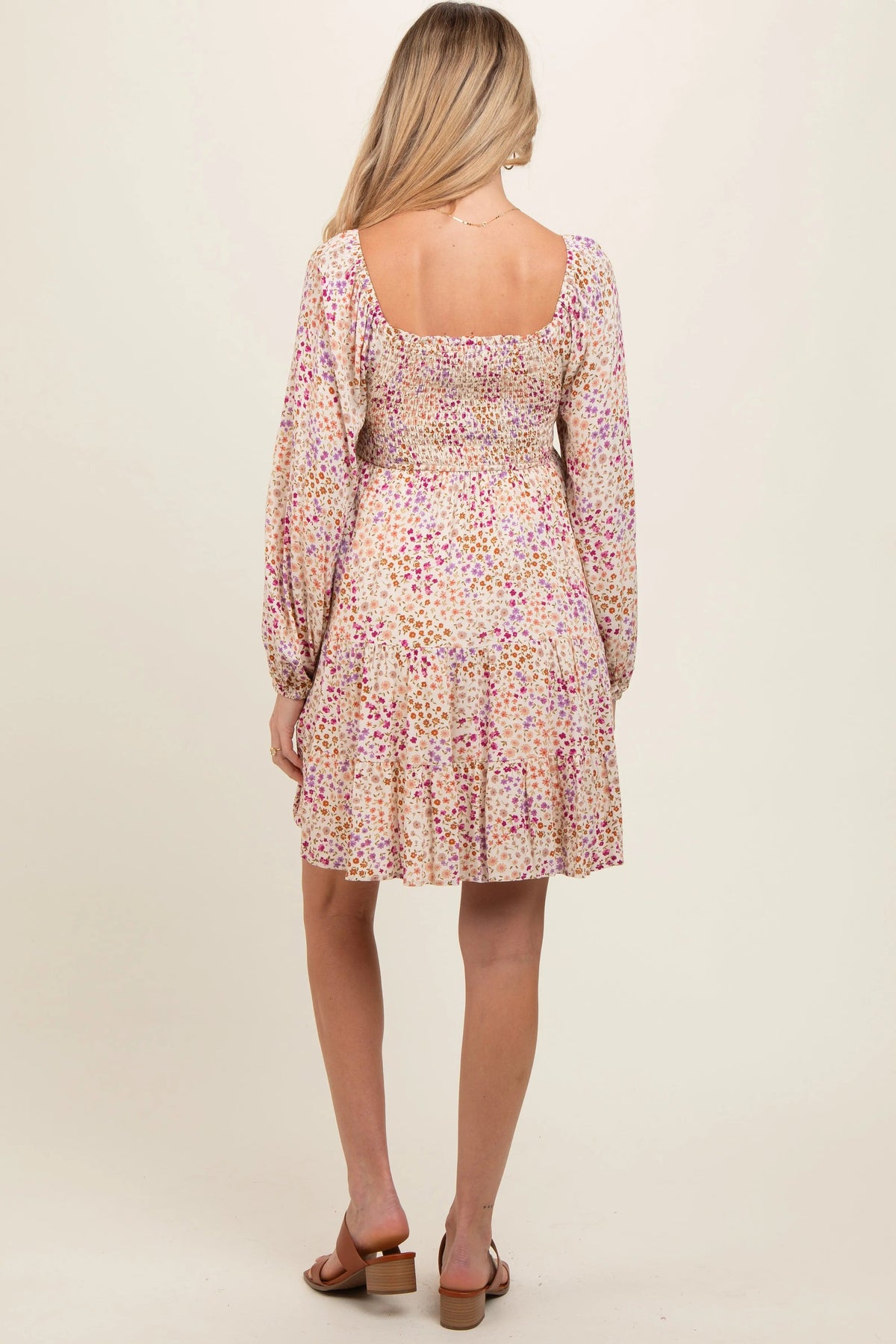 PinkBlush Multicolor Floral Print Smocked Maternity Dress - 