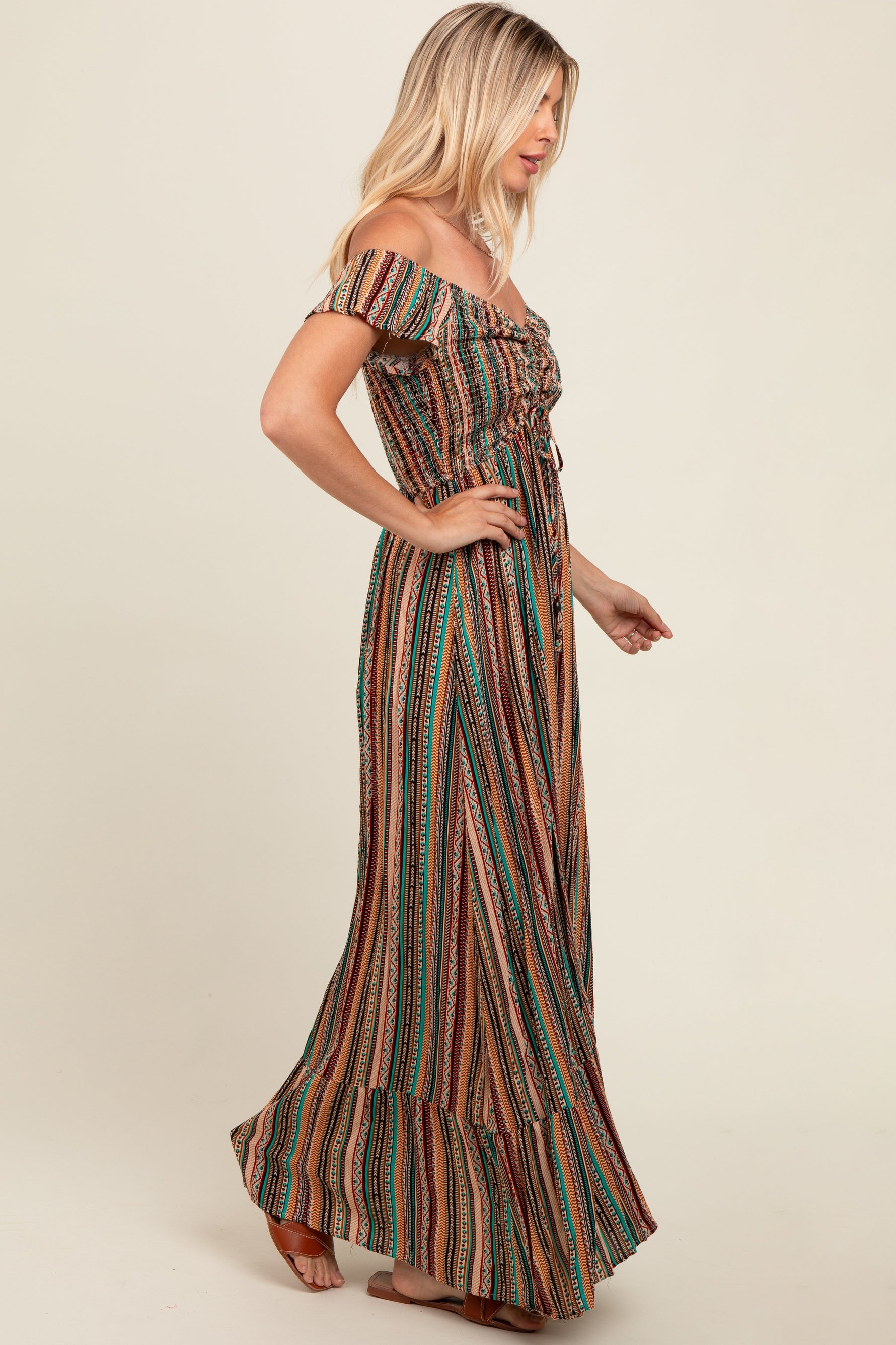 PinkBlush Multicolor Off Shoulder Cinched Maxi Dress