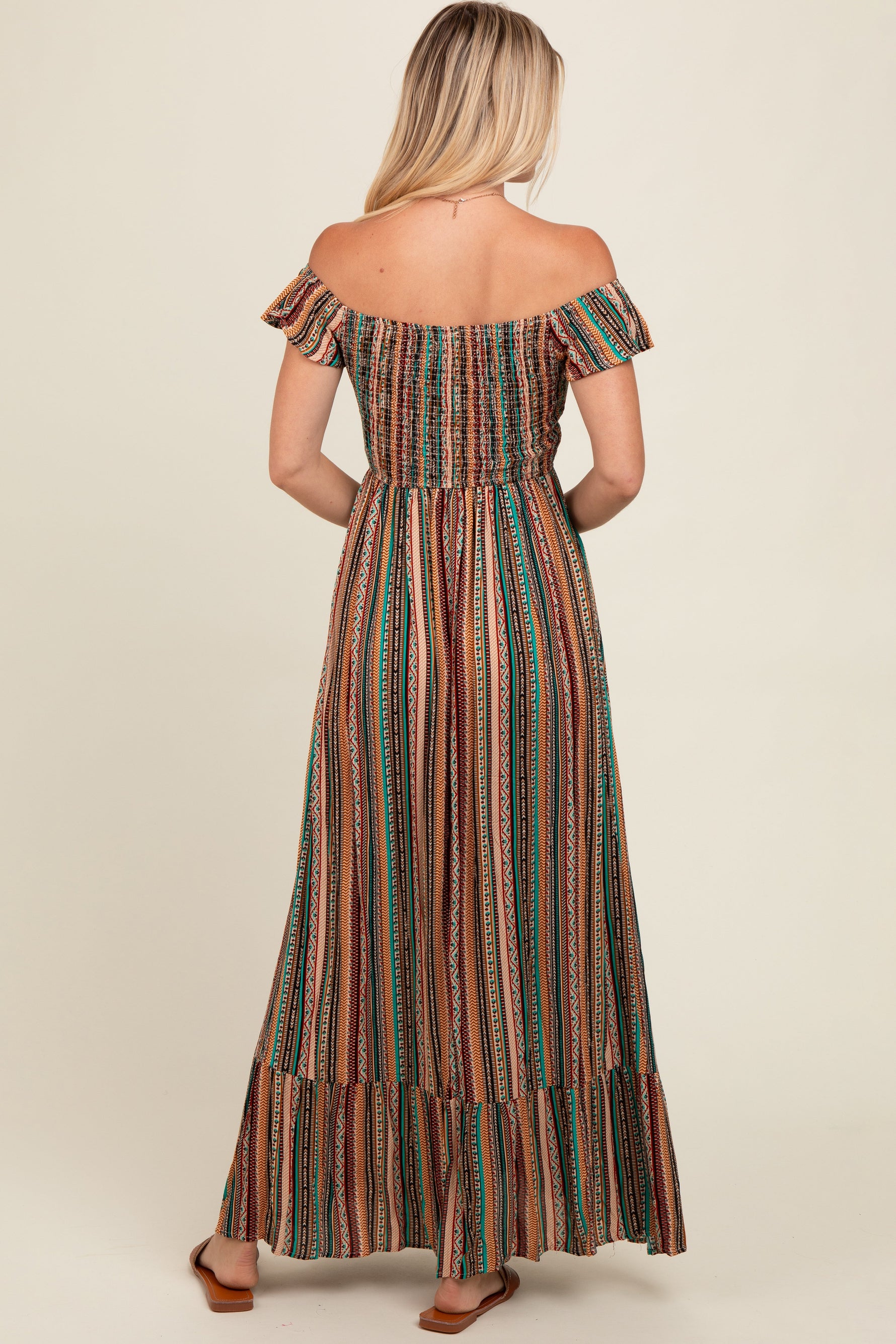 PinkBlush Multicolor Off Shoulder Cinched Maxi Dress