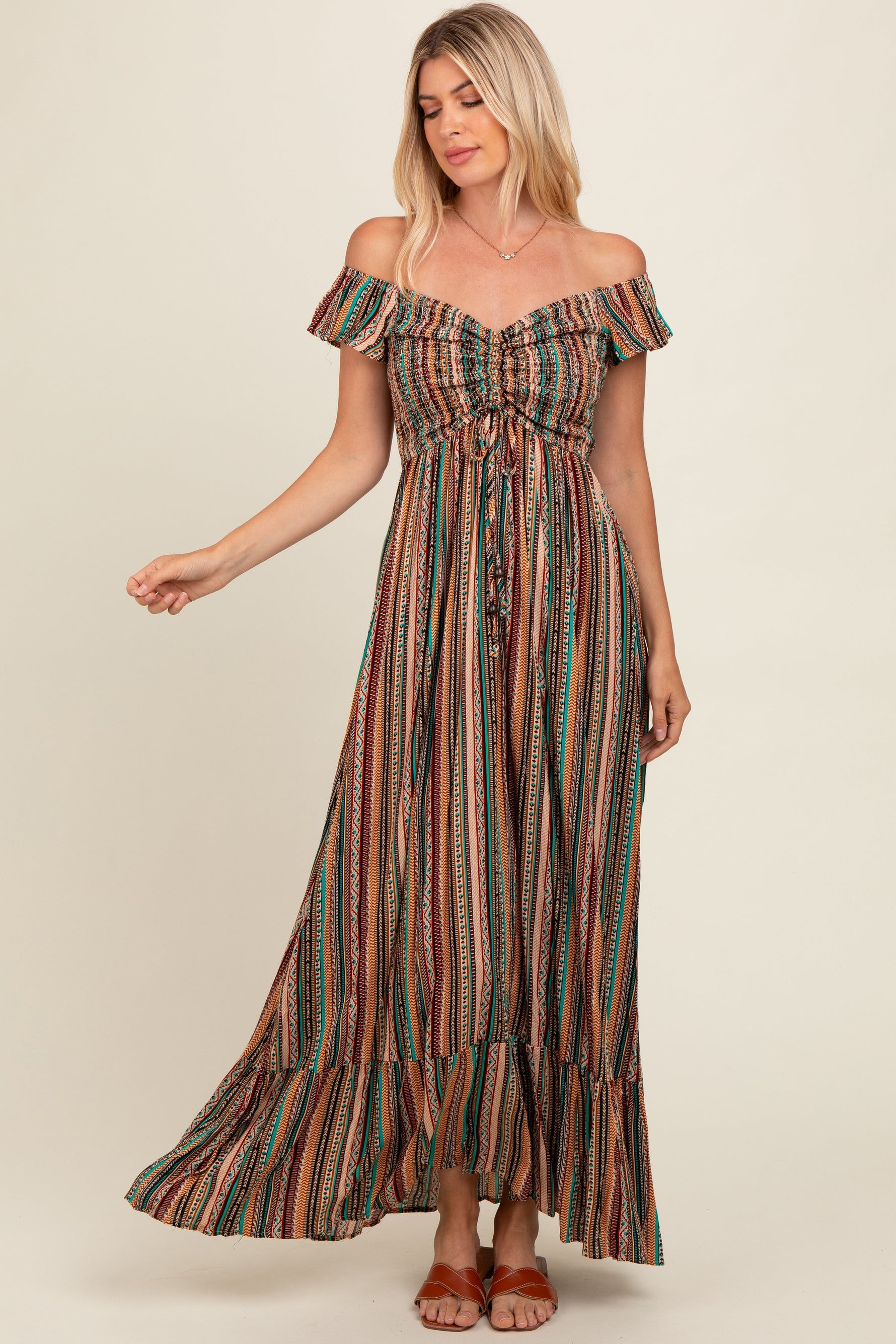 PinkBlush Multicolor Off Shoulder Cinched Maxi Dress