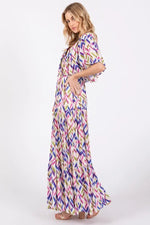 PinkBlush Multicolor Printed Deep V - Neck Tiered Maxi Dress - 