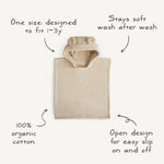 Mushie organic cotton hooded poncho towel with bear ears for baby.