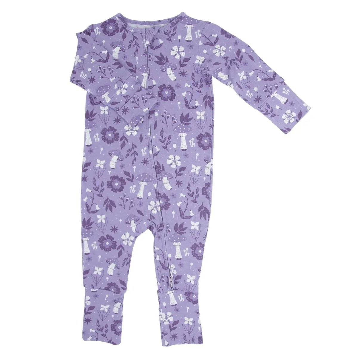Sweet Bamboo Mushroom Floral Baby Romper with Two Way Zip for Active Infants - 