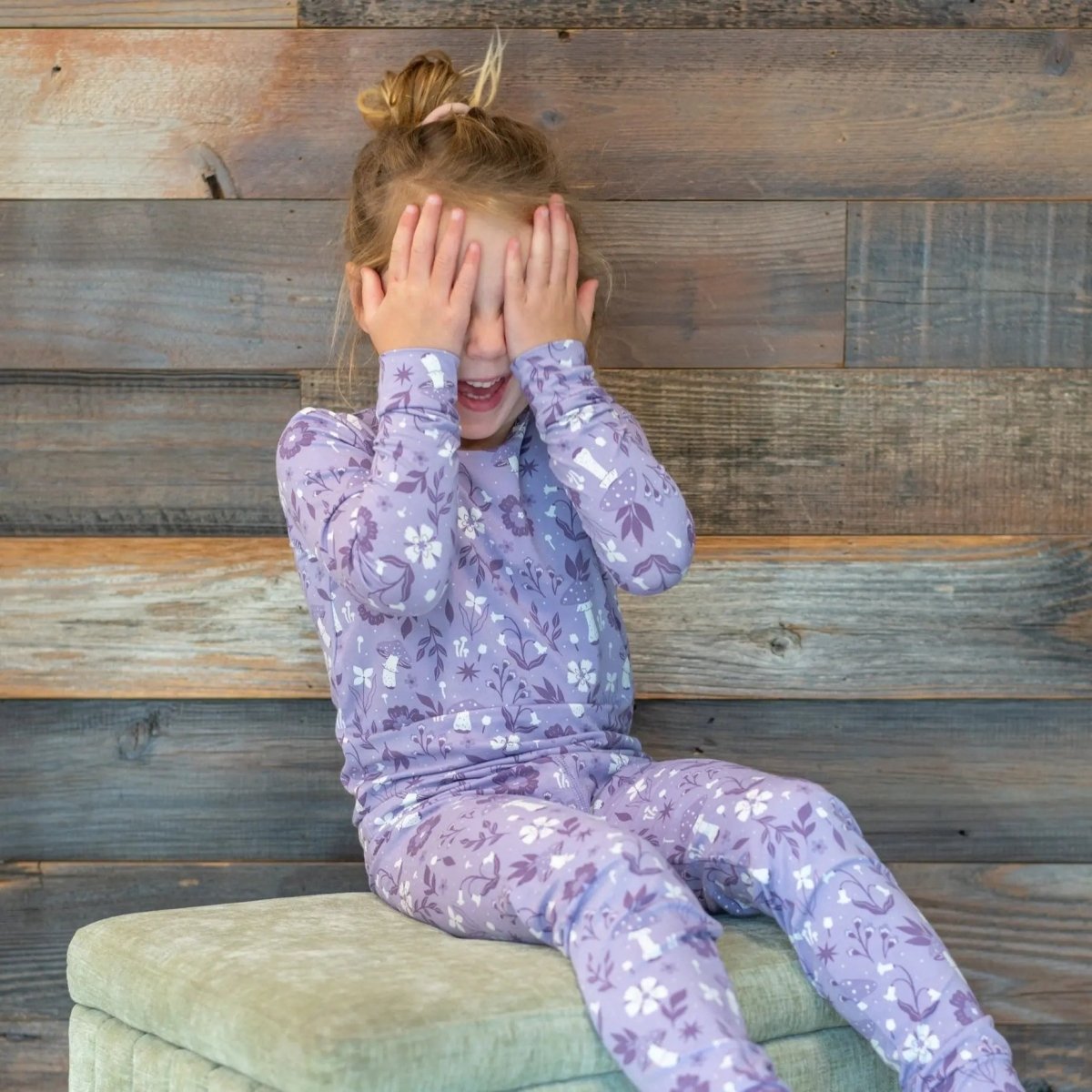 Sweet Bamboo Mushroom Floral Kids Pajama Set with Long Sleeves for Comfortable Bedtime - 