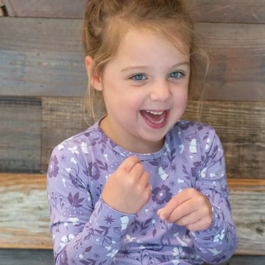 Sweet Bamboo Mushroom Floral Kids Pajama Set with Long Sleeves for Comfortable Bedtime - 