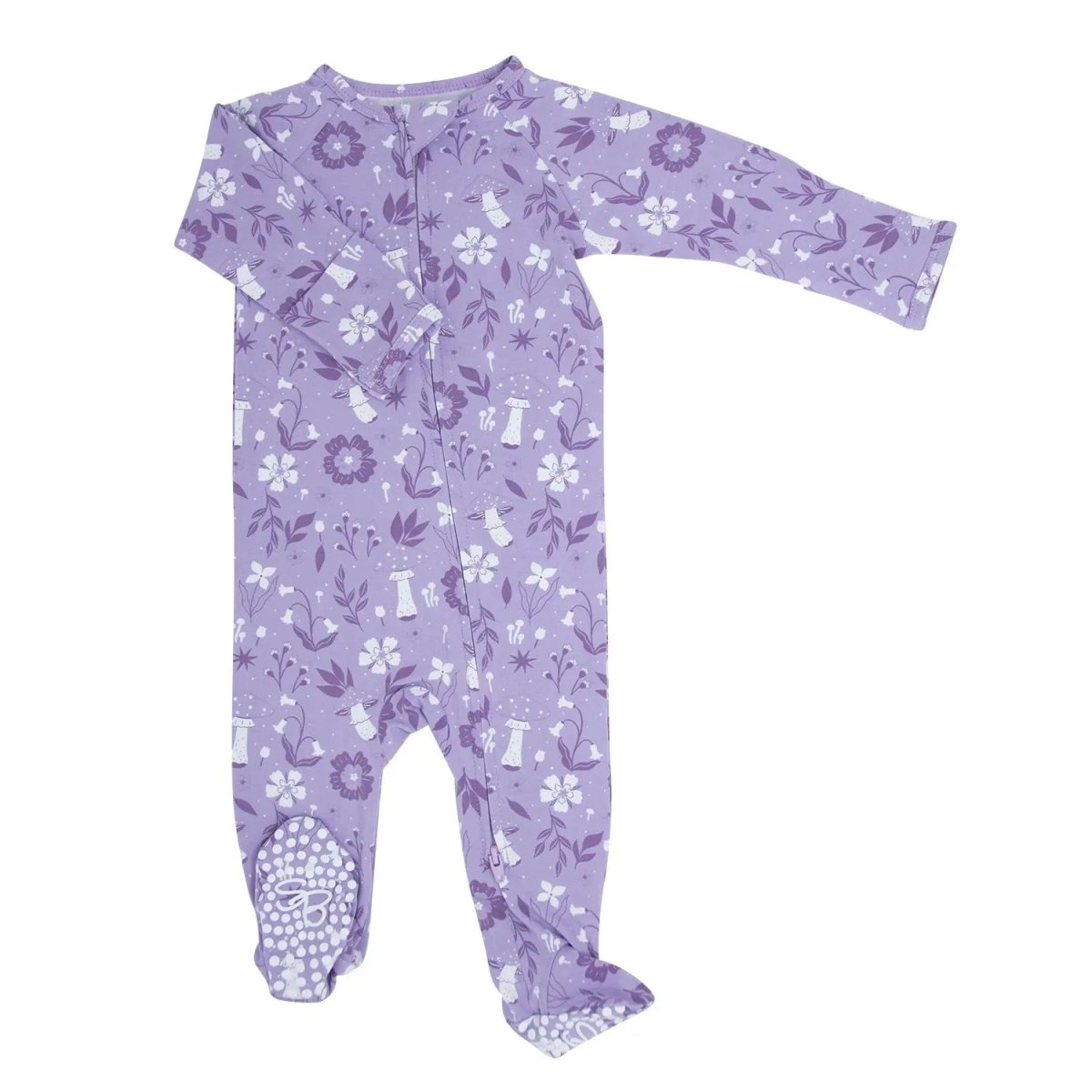Sweet Bamboo Mushroom Floral Zipper Footie with Two Way Zip for Baby Girls - 