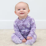 Sweet Bamboo Mushroom Floral Zipper Footie with Two Way Zip for Baby Girls - 