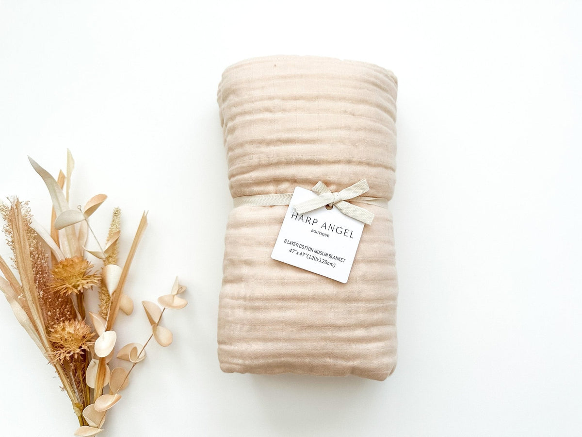Harp Angel Boutique Muslin 6 - Layer Blanket - Apricot - 
