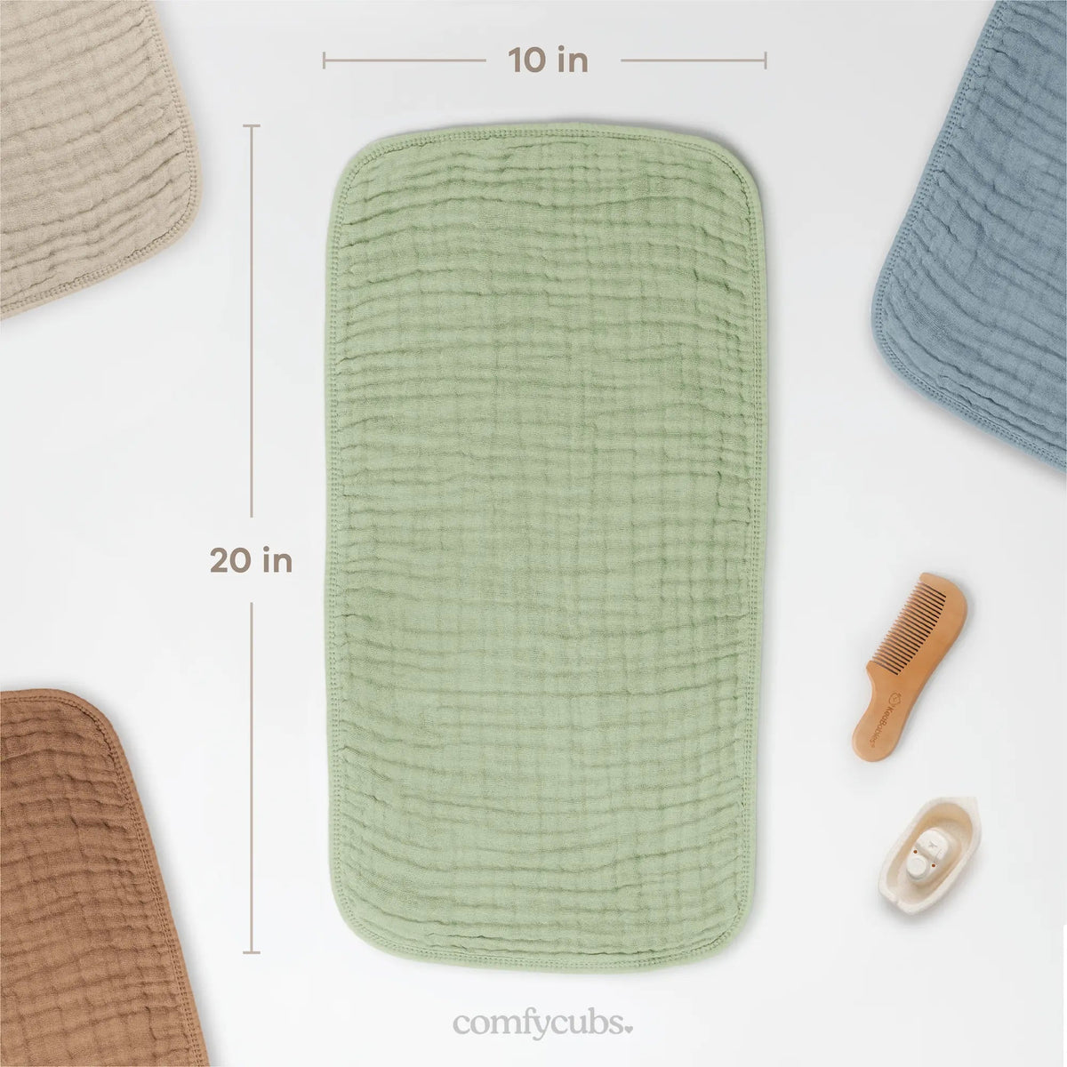 Comfy Cubs Muslin Burp Cloths in Sage - 
