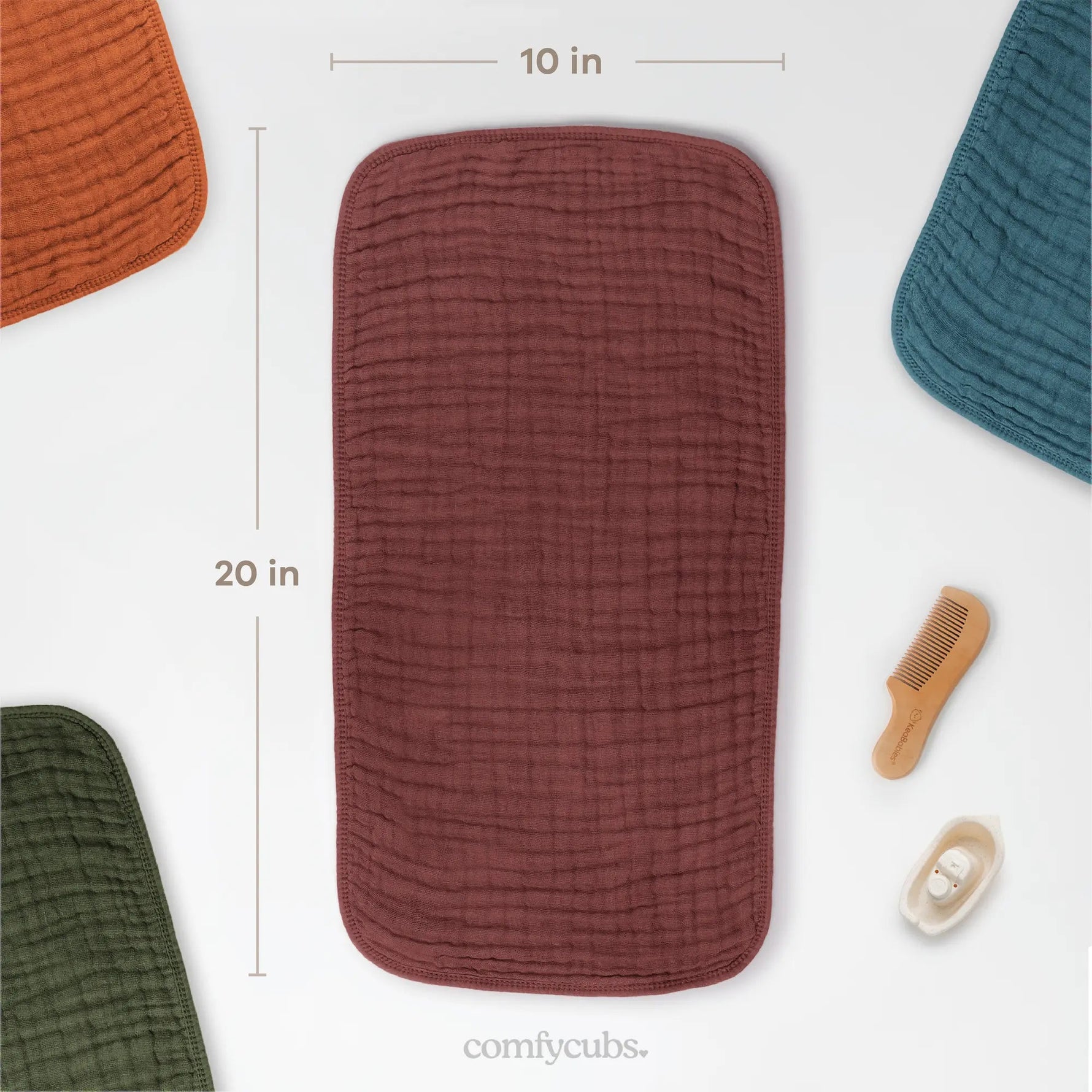 Comfy Cubs Muslin Burp Cloths in Wine - 