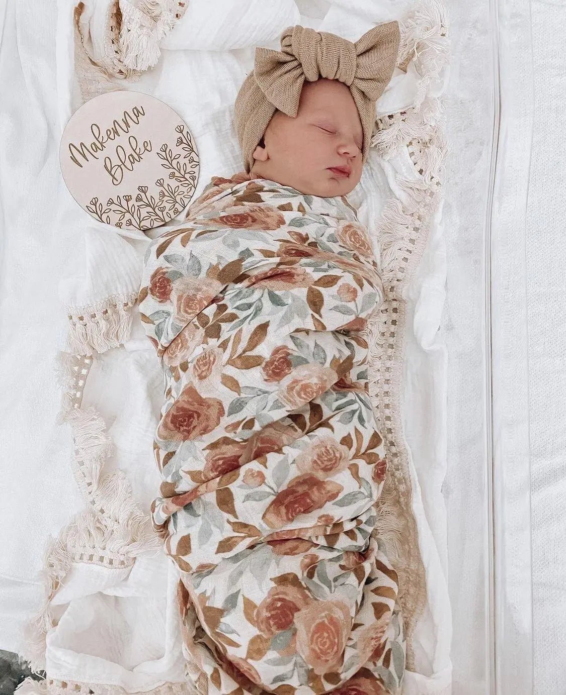 Harp Angel Boutique Muslin Swaddle Blanket - Dusty Pink Floral - 