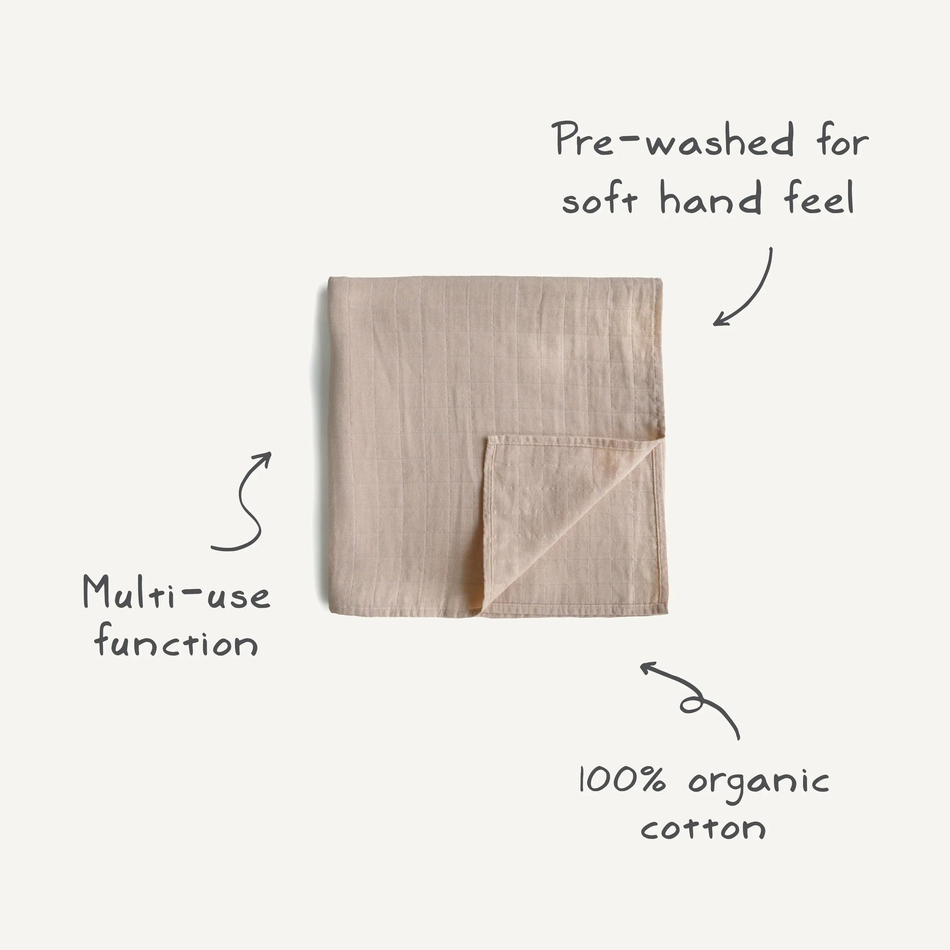 Organic Cotton Muslin Swaddle Blanket for Baby Cuddling and Nursing Mushie