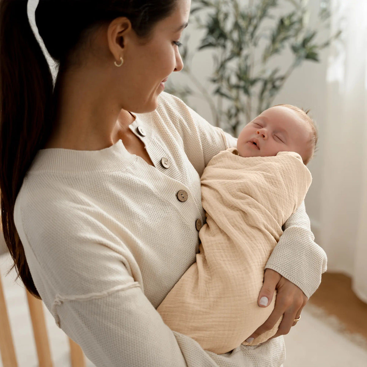 Comfy Cubs Muslin Swaddle Blankets, 42” x 42” in Cream, Blush, Mauve, Pack of 3 - 