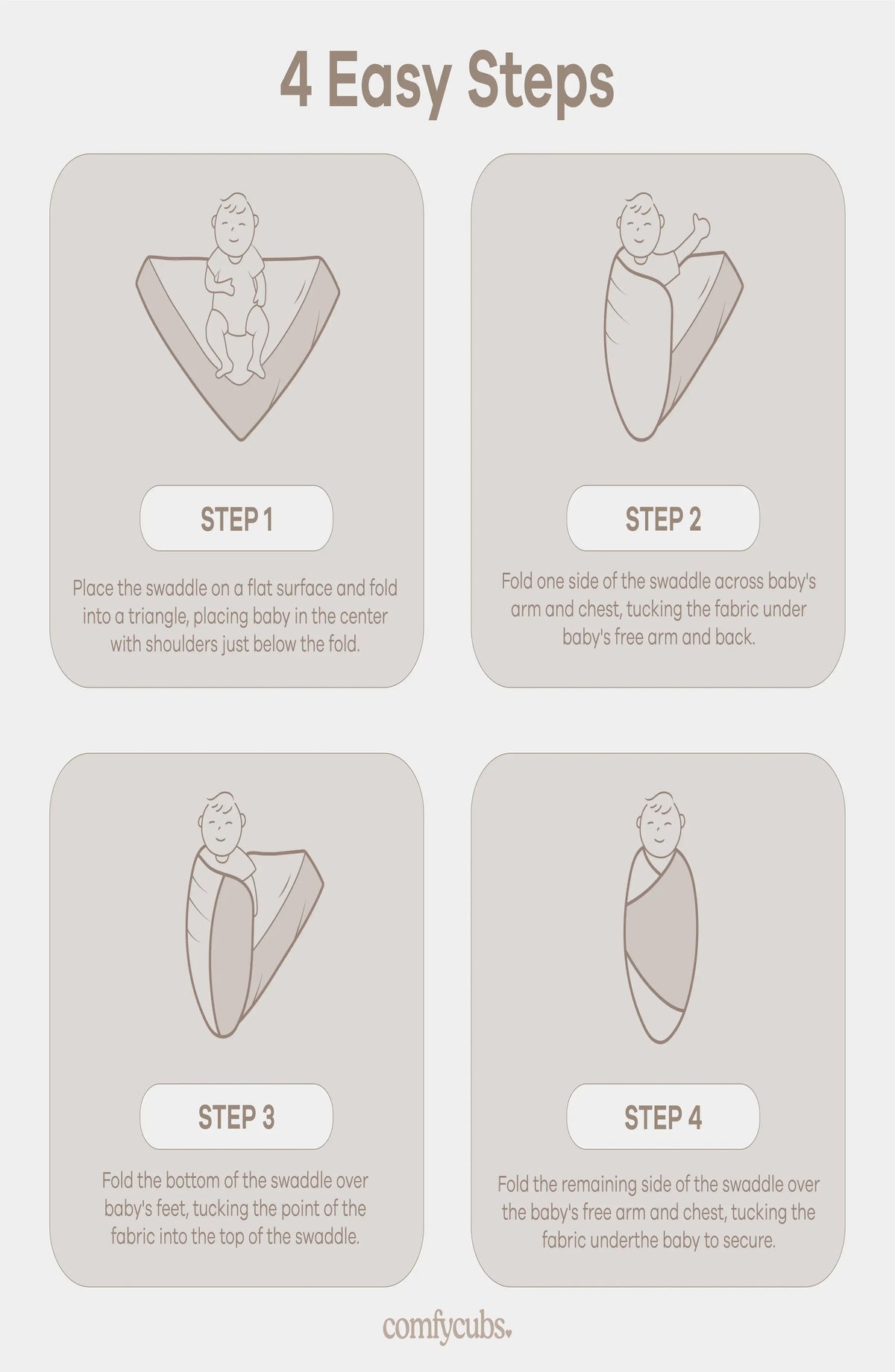 Comfy Cubs Muslin Swaddle Blankets, 42” x 42” in Cream, Blush, Mauve, Pack of 3 - 